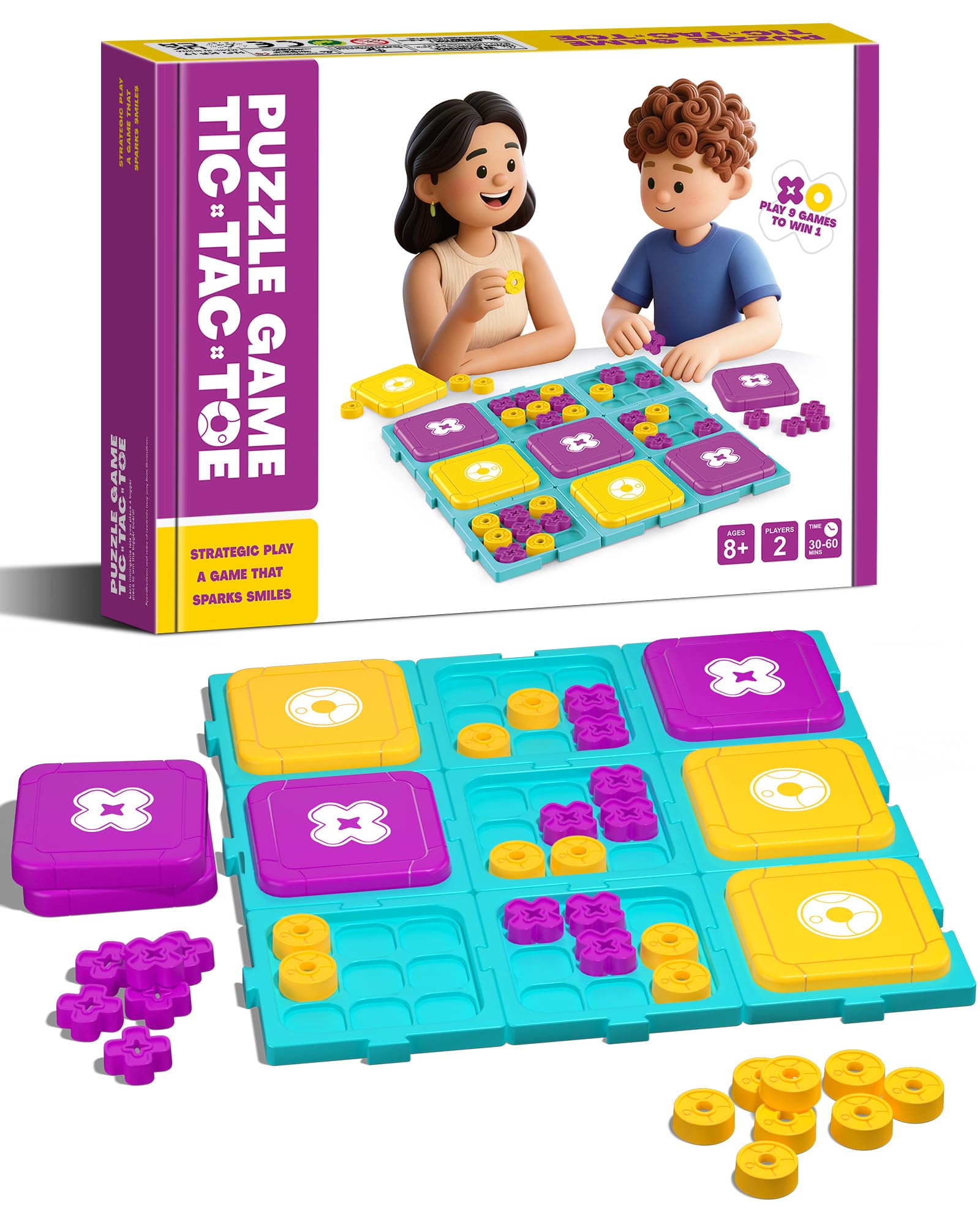Ultimate Tic Tac Toe Board Game - Strategic Family Game for Adults & Kids - Portable Travel Puzzle, for Game Night