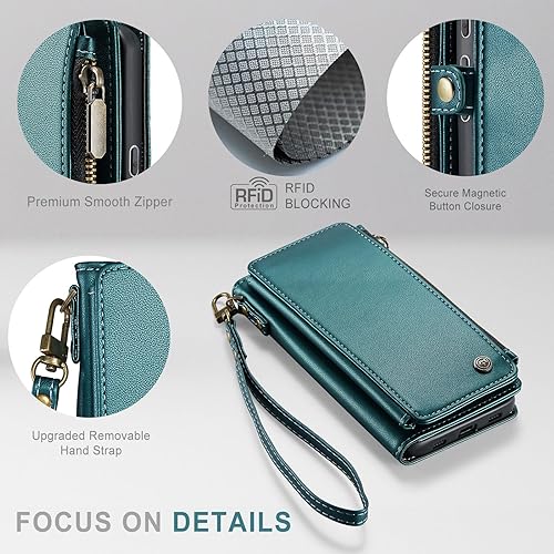 Miniatura 5 de Defencase Funda para Google Pixel 6A, cartera con bloqueo RFID para mujeres y hombres, piel sintética, tapa magnética, tarjetero con cremallera,