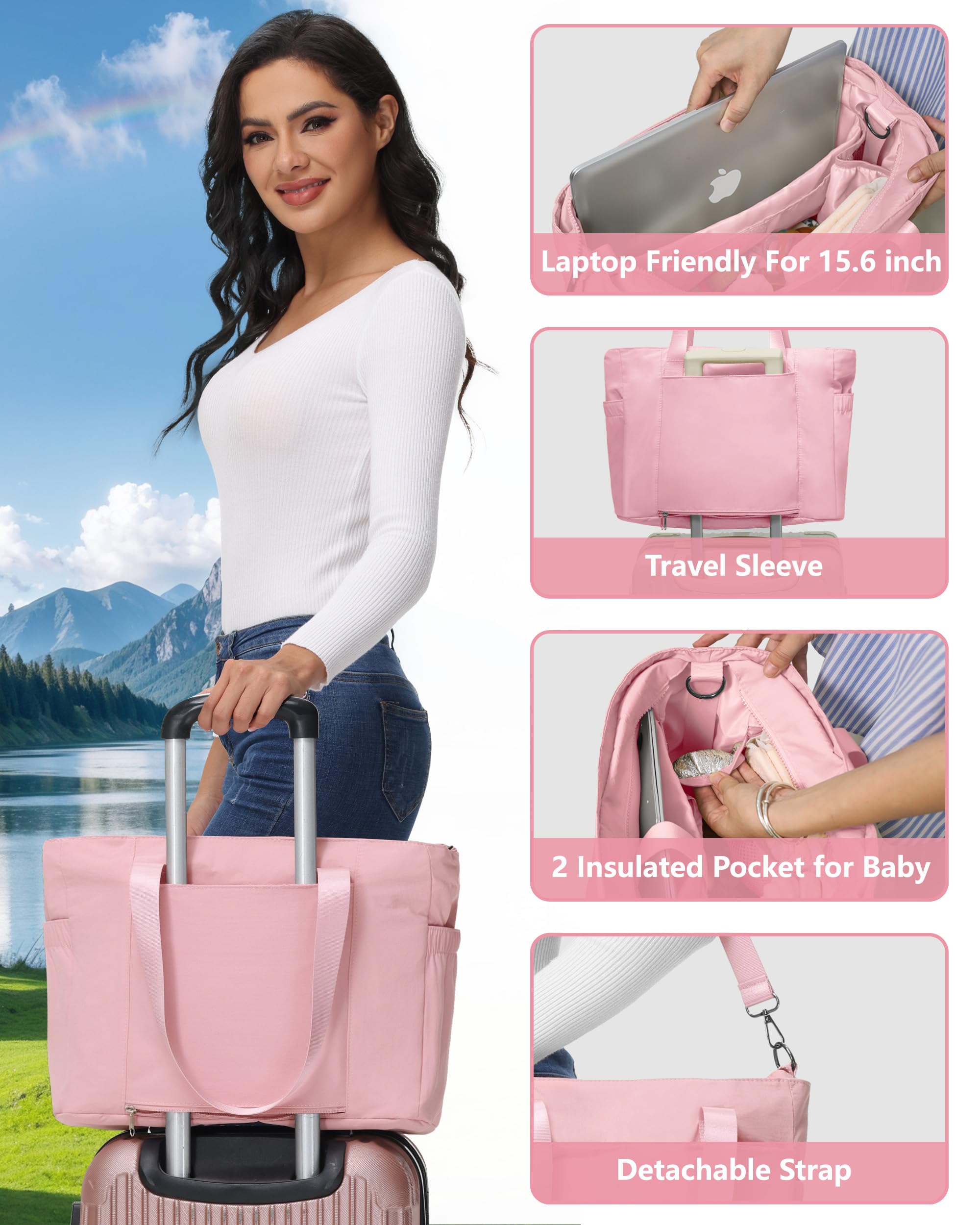 Bolsa de pañales con organizador de cochecito de gran capacidad con cremallera para viajes, regalos para mujeres