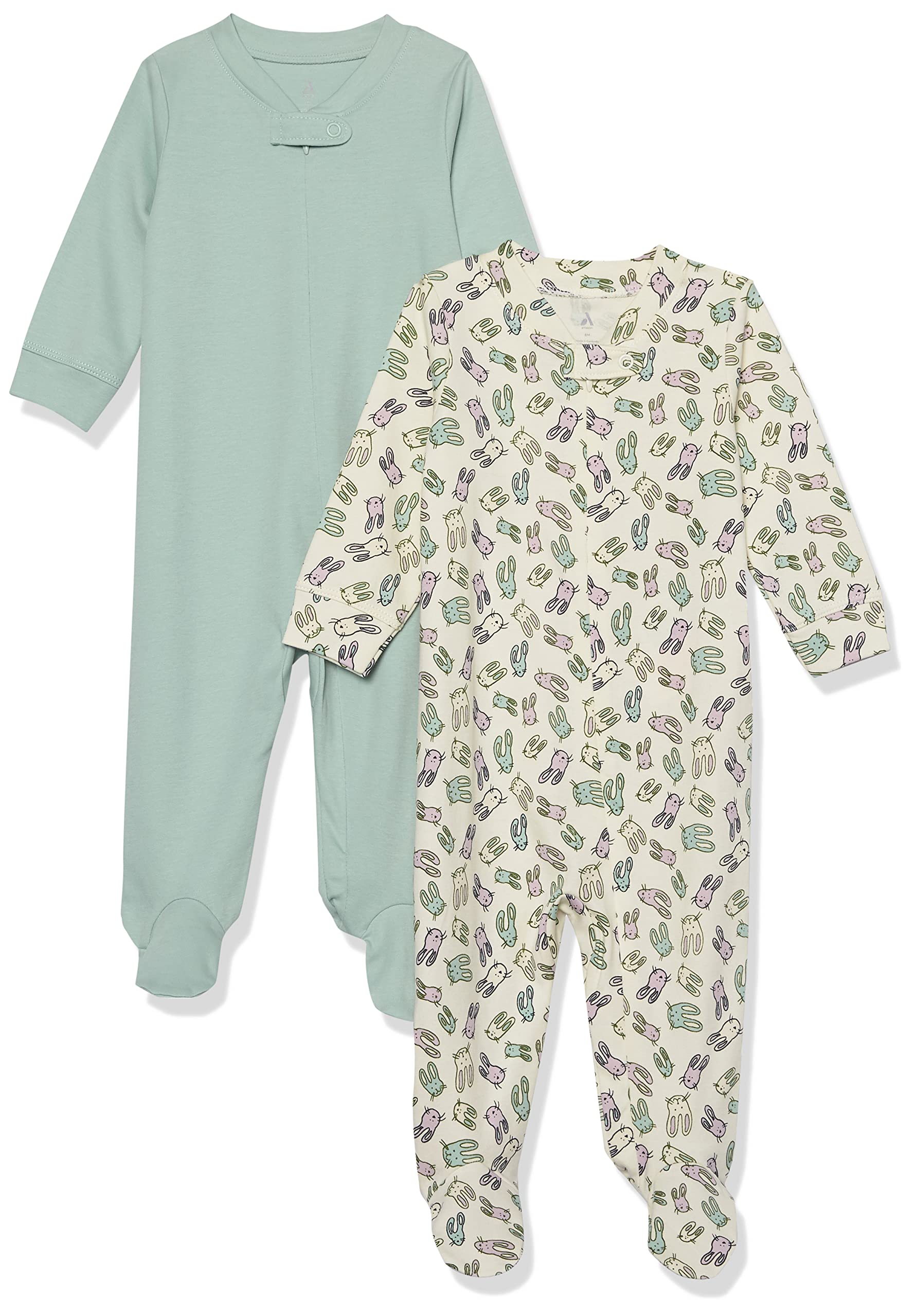 Amazon Essentials Pagliaccetto con Piedi in Cotone Biologico (precedentemente Amazon Aware) Unisex Bimbi, Pacco da 2