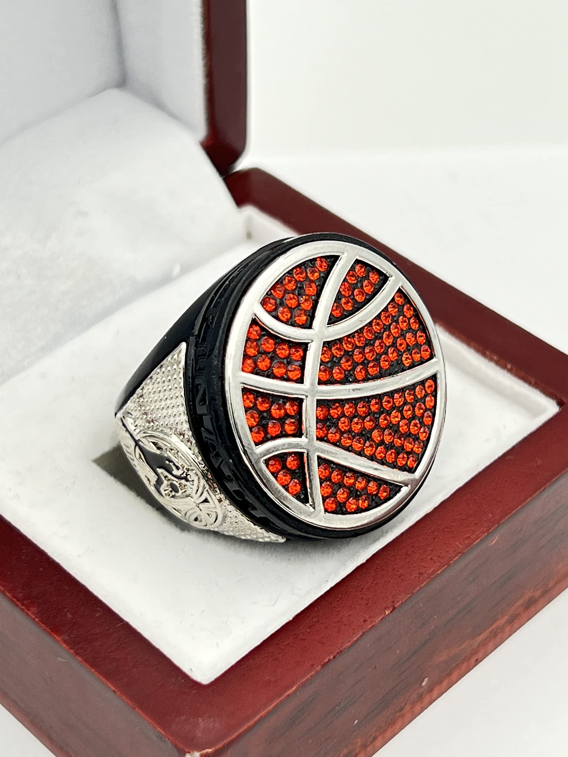 Discount Sports Rings, DELUXE BASKETBALL FINALIST RING — Assorted colors, Painted Body with stones, Player Ring, Player Award (Black)