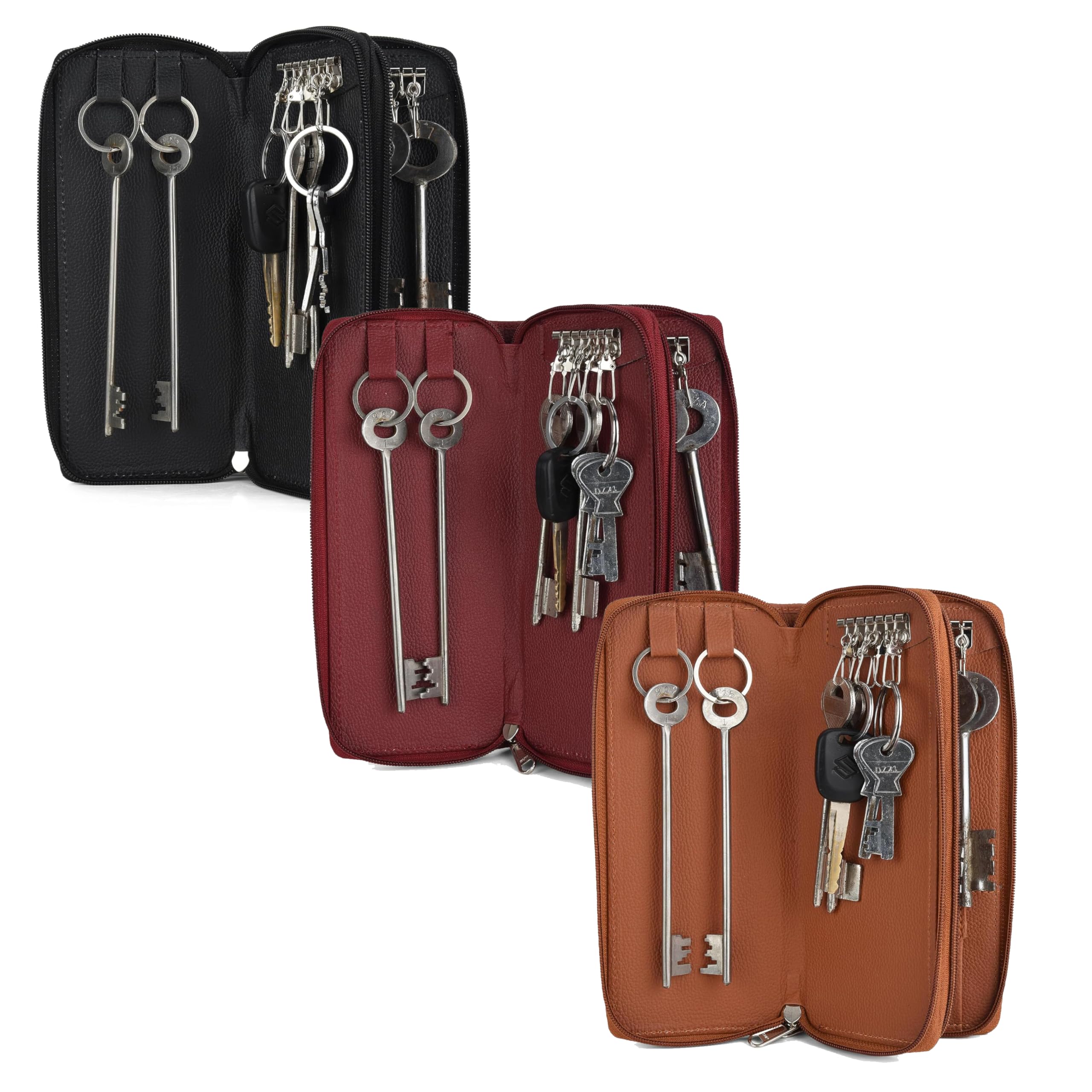 PU Leather Double Key Case key holder leather key pouch key purse with Zipper, 22.5 cm x 8.5 cm x 2.50 cm (Set of 3), Multicolour-image-18