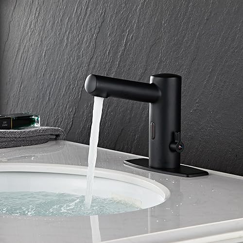 Grifo de lavabo de baño sin contacto Grifo con sensor de movimiento automático activado por movimiento para hotel hospital negro mate