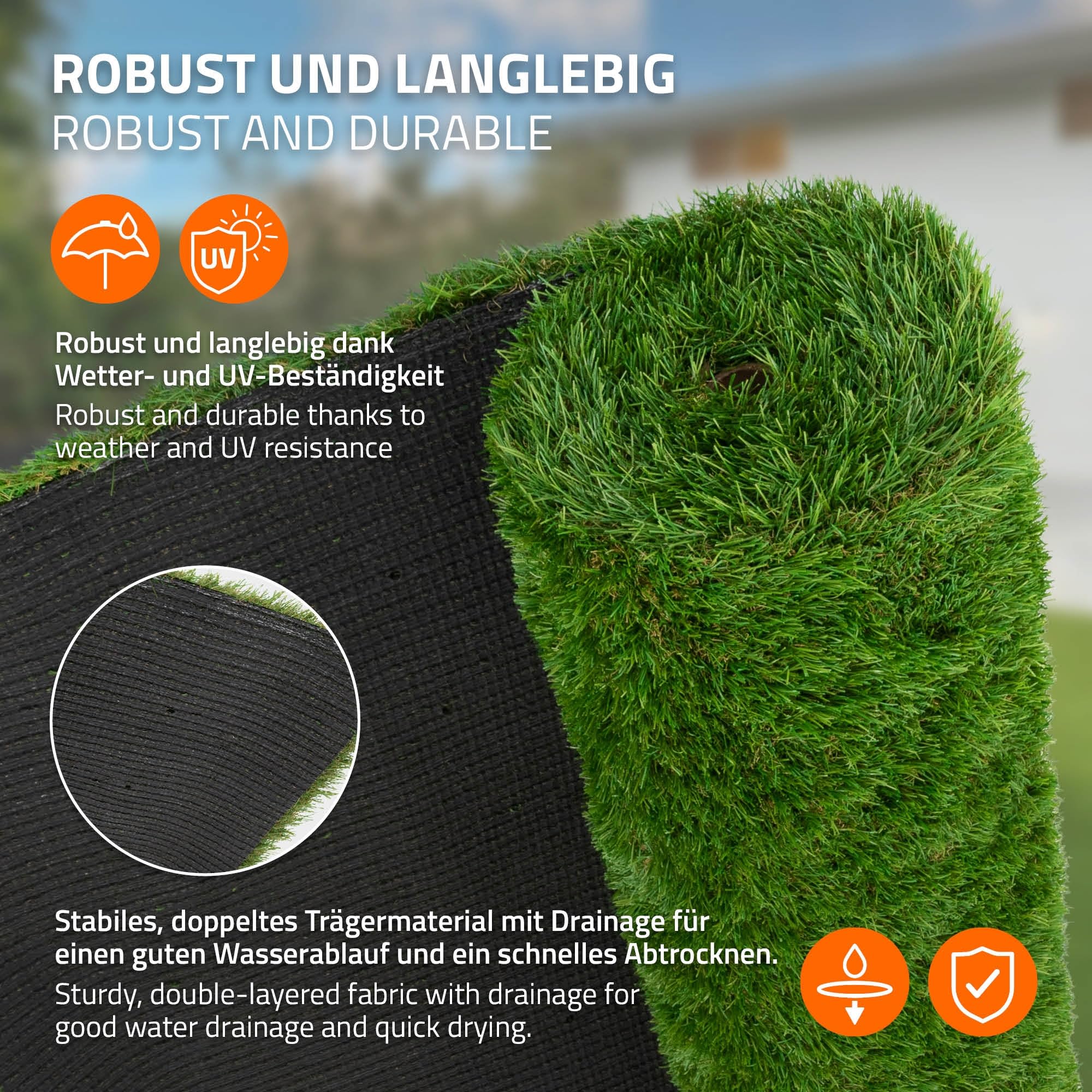 ECD Germany Gazon Synthétique 35mm Rouleau 3m² (1x3m), Vert Multinuancé, Drainage Rapide et Facile à Découper, Résistant Intempéries, Tapis Artificiel Pelouse Herbe Fausse Revêtement de Sol de Jardin