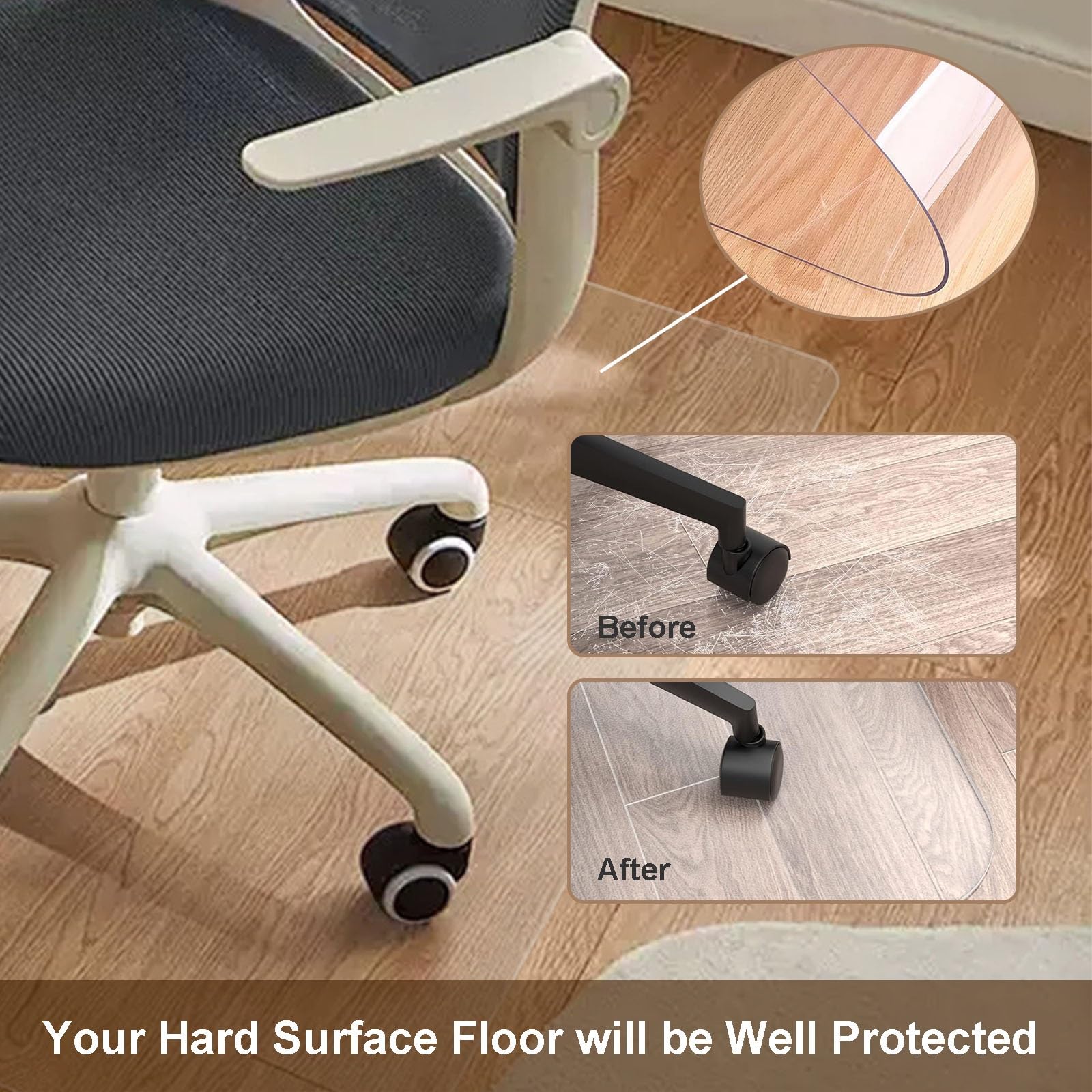 Tapis de chaise C pour sols en bois dur et carrelage – Protection de sol imperméable et antidérapante en PVC 2 mm d'épaisseur 160 x 160 cm Idéal pour le bureau et la maison et facile à nettoyer