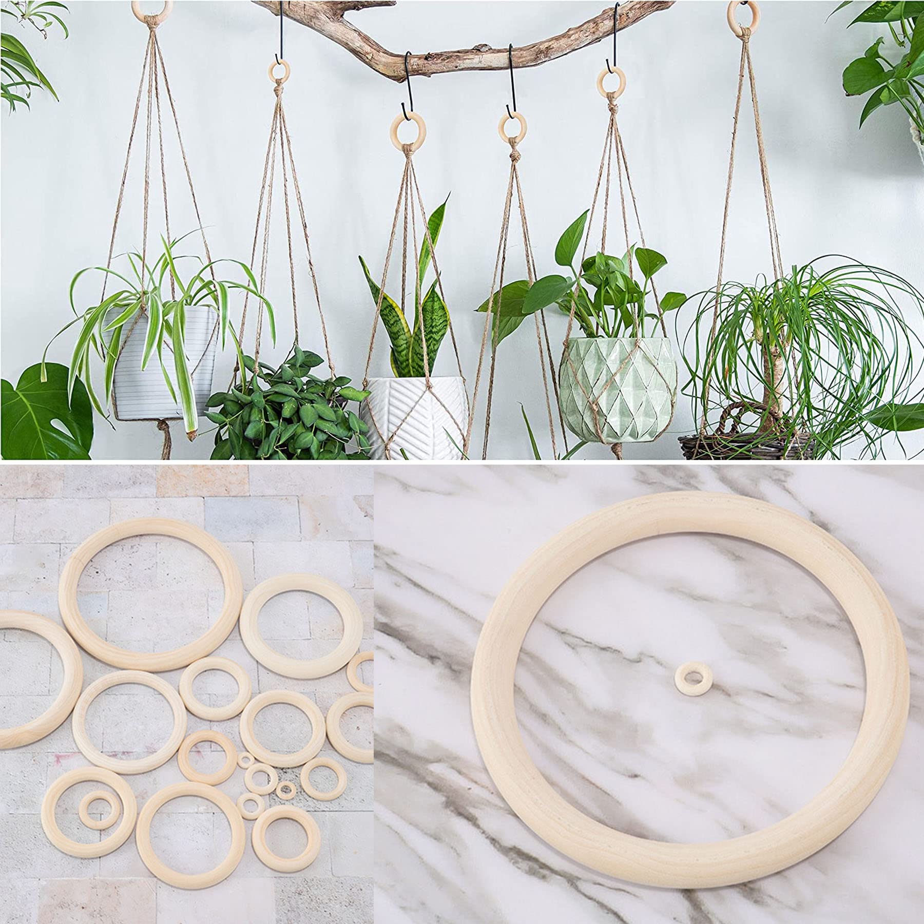 24 stuks natuurlijke houten ringen voor doe-het-zelf sieraden, macraméarmbanden, hangers, hangende decoratie, 70 mm