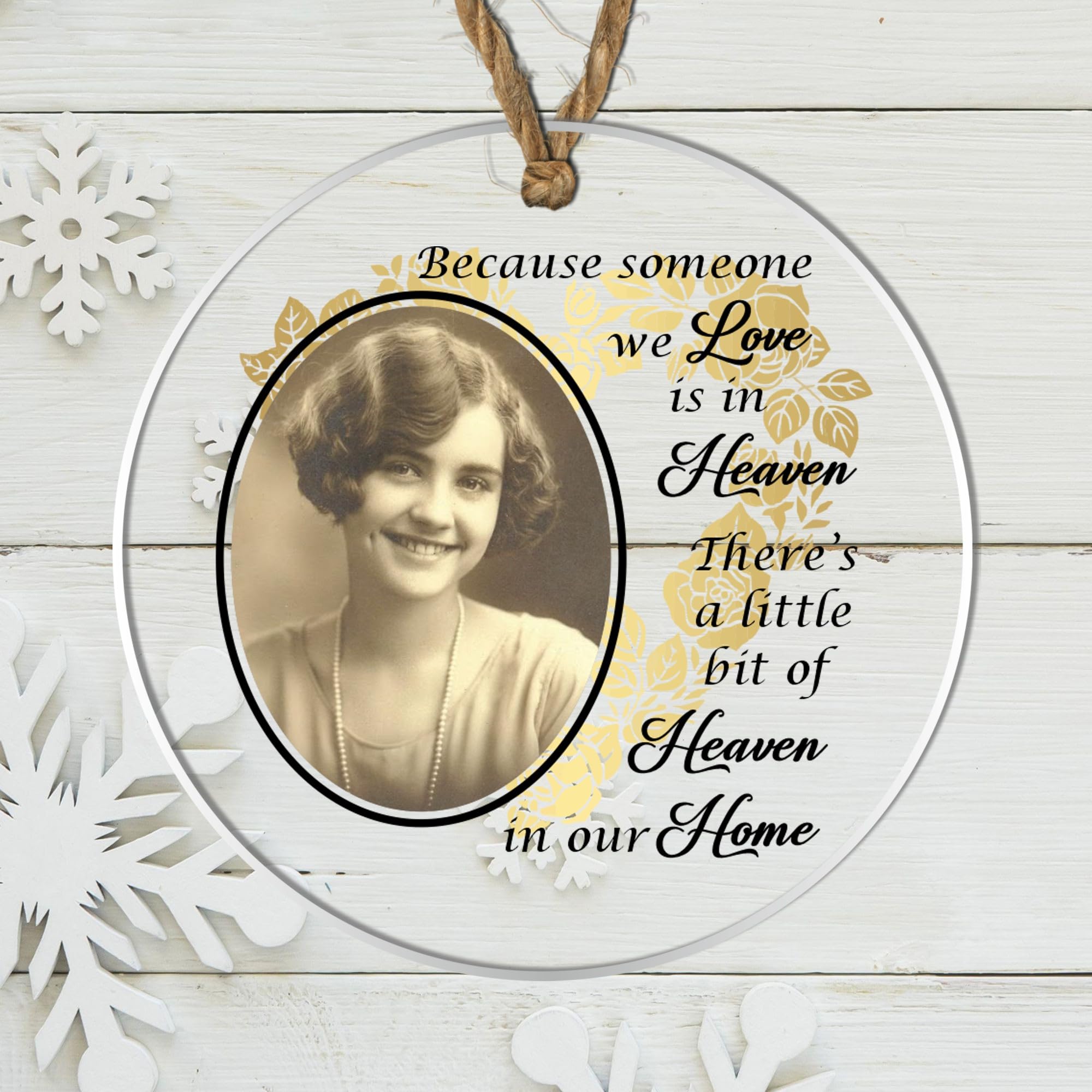 Personalised Memorial Photo Christmas Bauble - In Loving Memory Customised Bauble with Photo - Memory Keepsake (Because Someone We Love, Acrylic Indoor & Outdoor Use 9cm x 9cm)