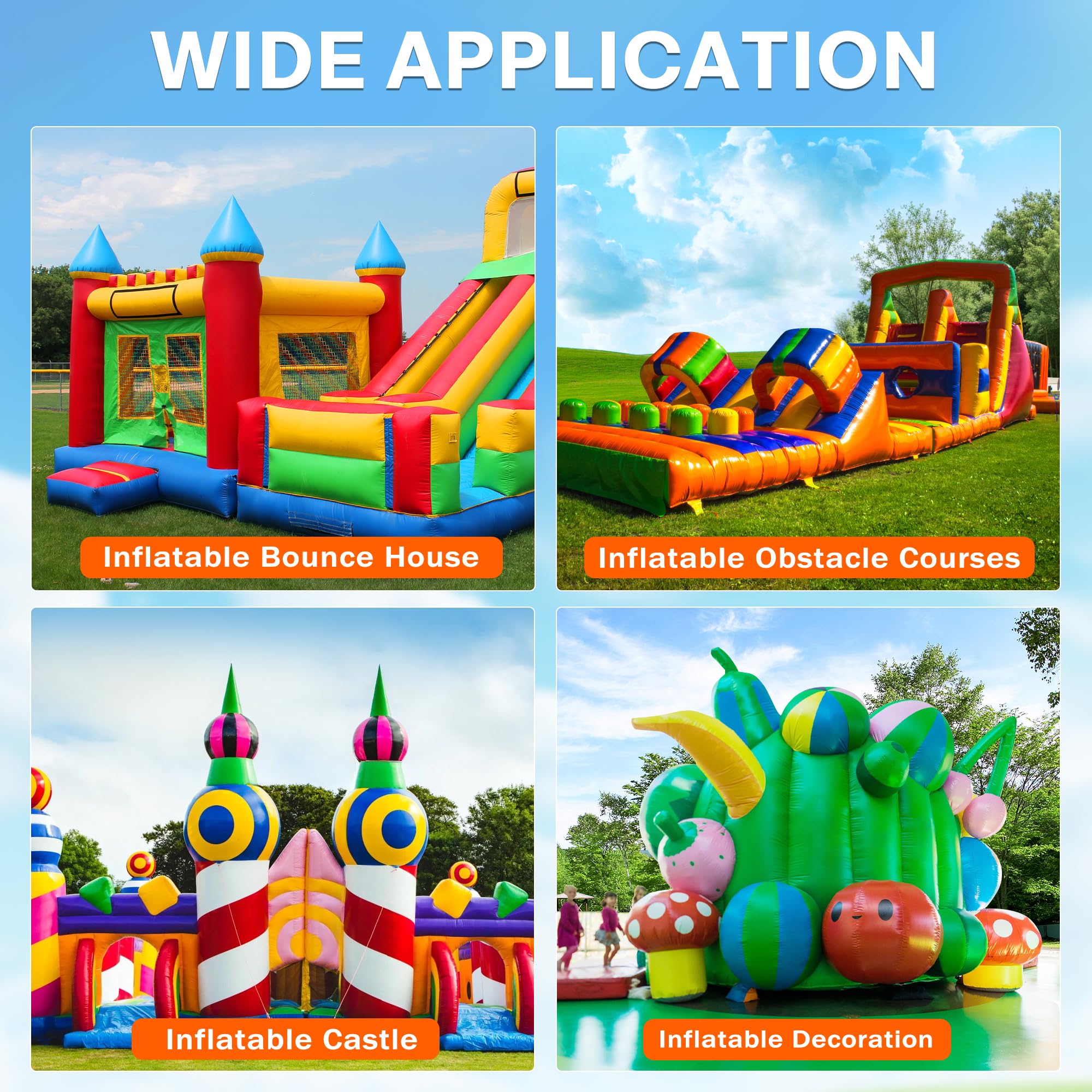 Soplador de aire inflable de 2 HP para inflables grandes, potente soplador de casa de rebote de 1500 W, bomba de ventilador comercial portátil para castillo inflable grande, tobogán de agua, puente