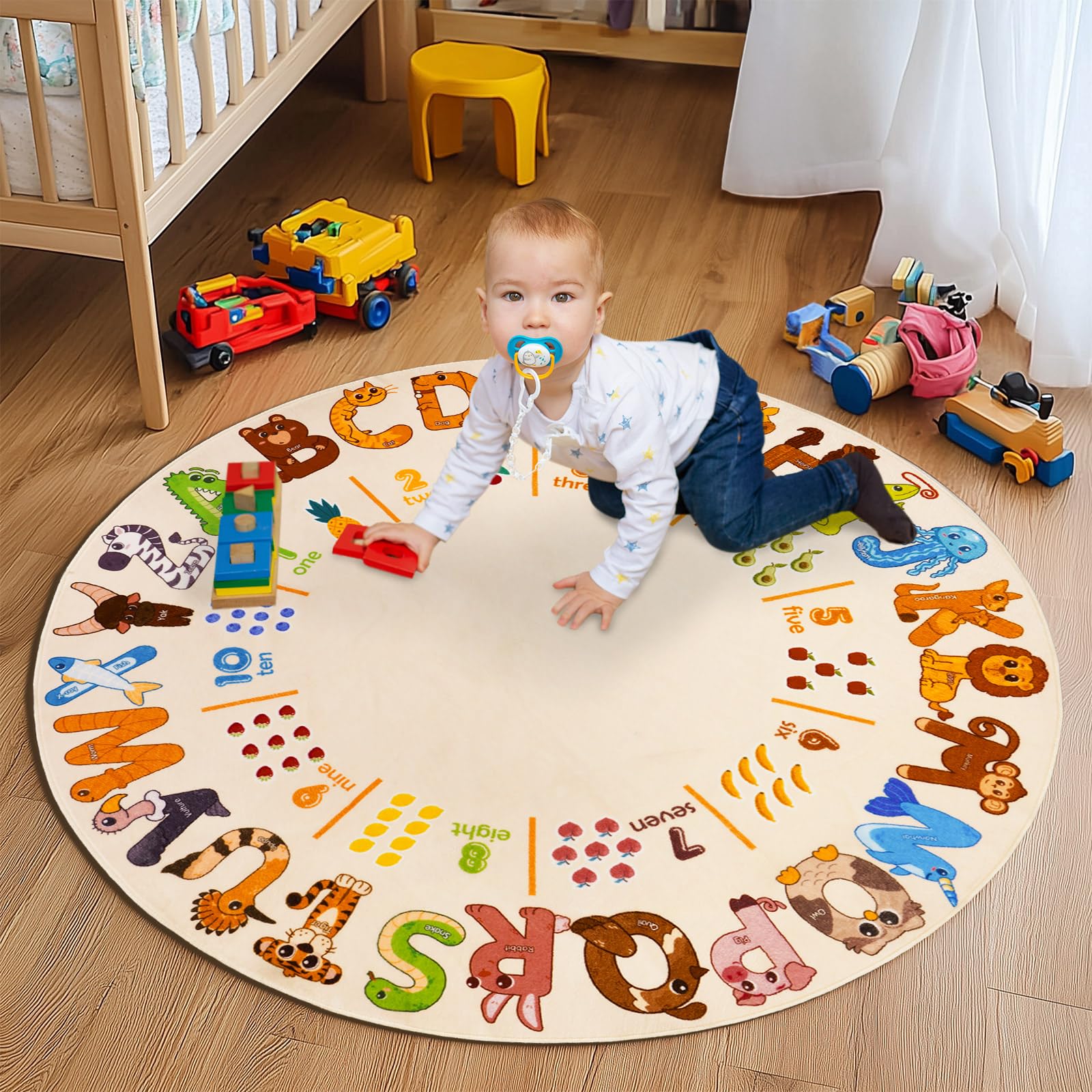 GthreeD Round Kids Play Rug Alphabet Animals