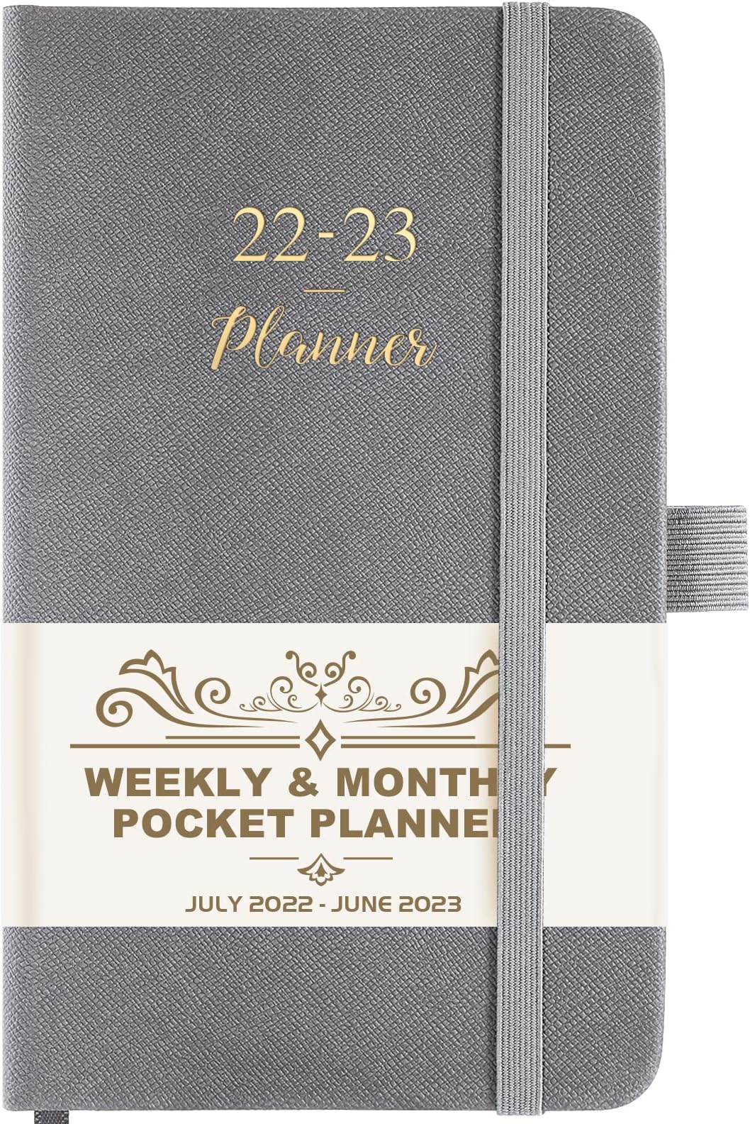 2022-2023 Pocket Planner/Calendar - Weekly & Monthly Pocket Planner 2022-2023, July 2022 - June 2023, 6.3''×3.8'', Pen Hold, Book Markers, Back Pocket, Elastic Closure, Note Pages, Hardcover - Gray