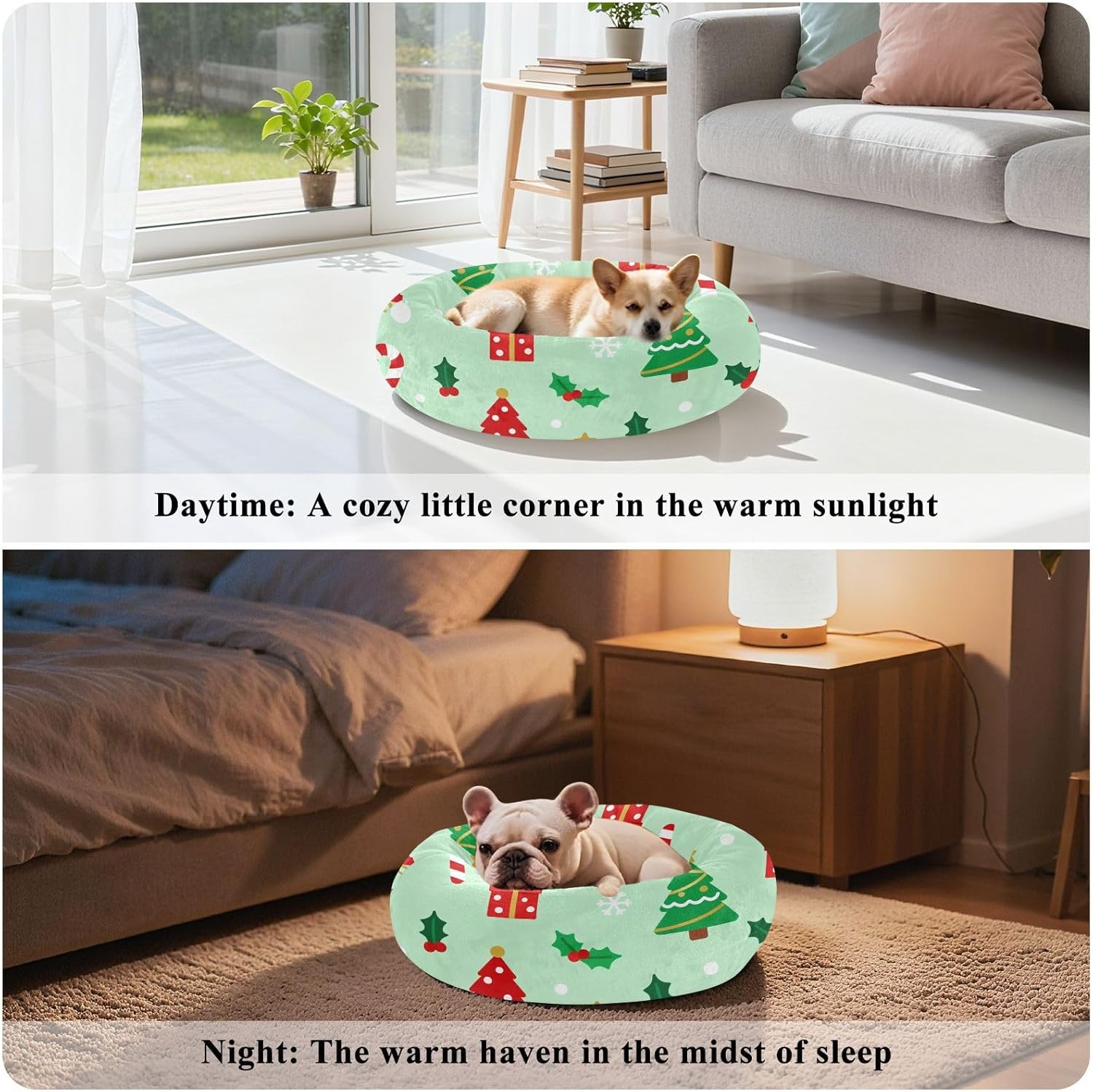 Christmas Elements Pet Dog Beds Anti-Slip fluffier Pillow Bed for Medium Size Pets Sleeping