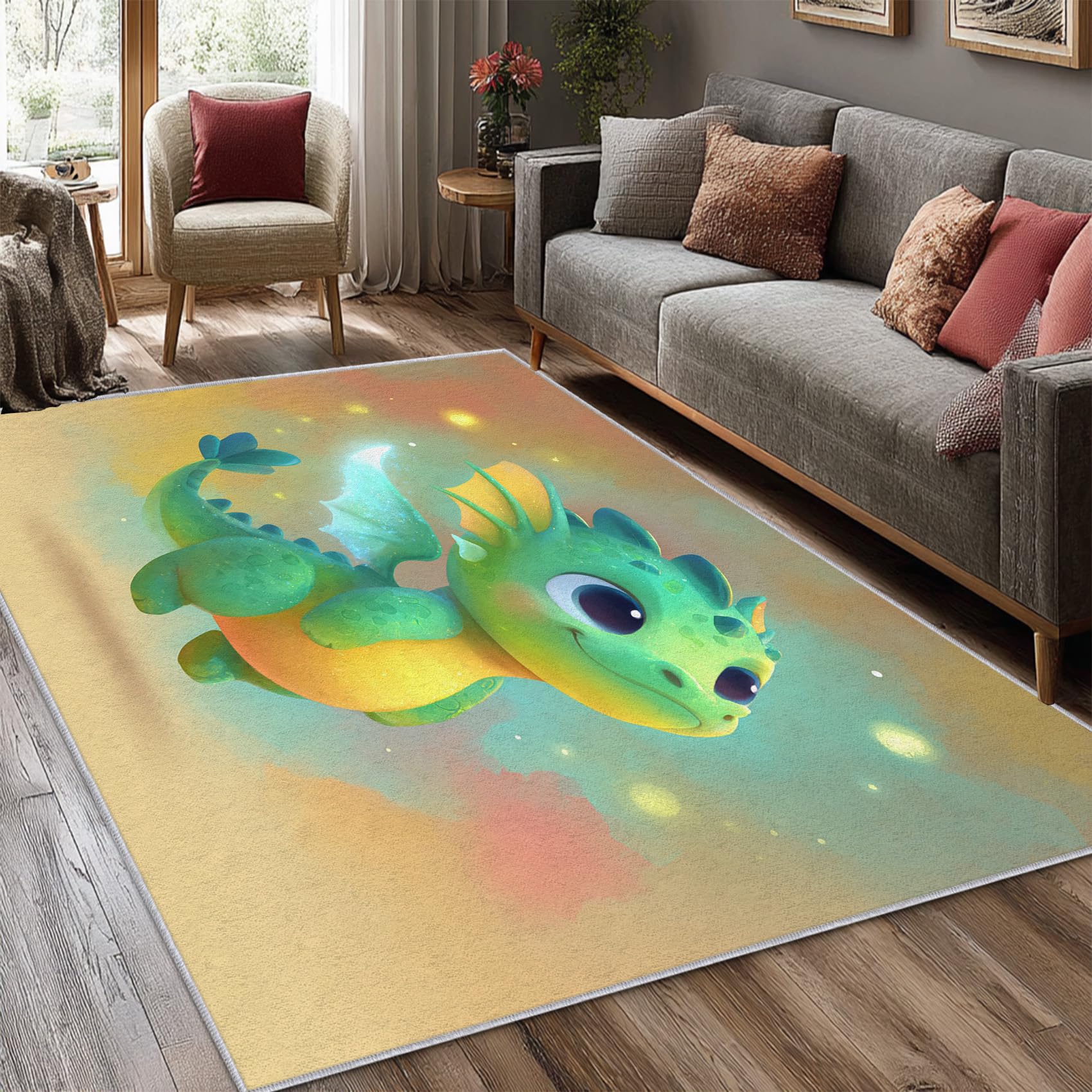 Générique Tapis Dinosaure Salon 60x90 cm Motif Dragon Enfant Cute Animaux Bebe, Tapis Lavable Antidérapant Doux Poil Court, Decoration Chambre Descente De Lit Carpet