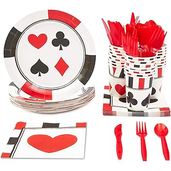 Casino Night Party Supplies For 20 Guests - 82 Piece Set With Plates, Cups, Napkins & Table Covers