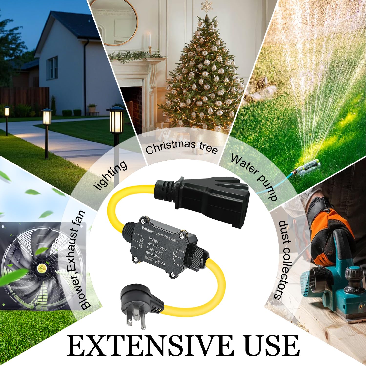 AC110V Outdoor Wireless Remote Control Power Switch AC110V 120V 250V 20A Heavy Duty Weatherproof Smart Outlet Plug with — view 8