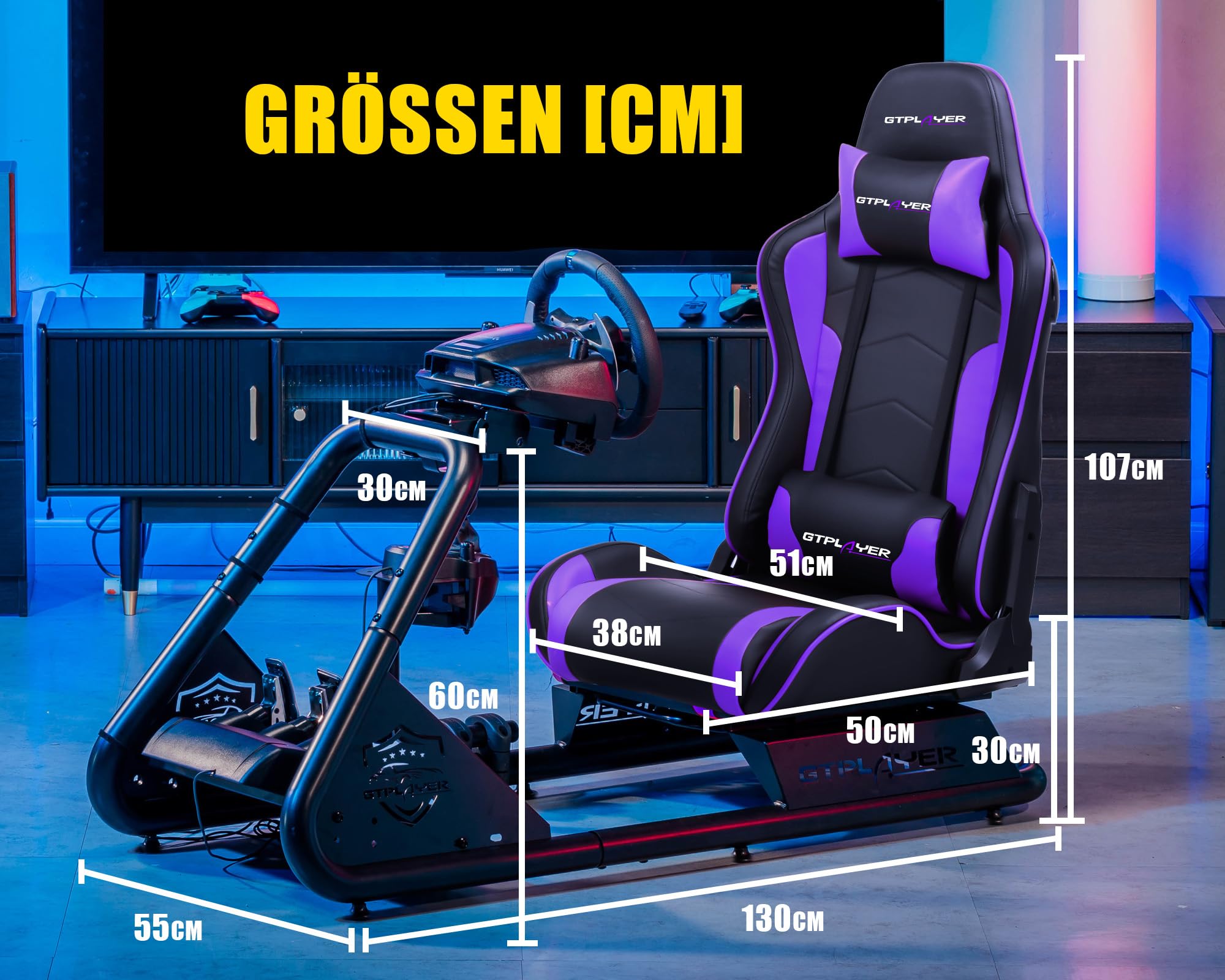 GTPLAYER Simulator Cockpit SIM Racing rennsimulator Lenkradständer Lautsprechern Lenkrad Pedalablage Lila
