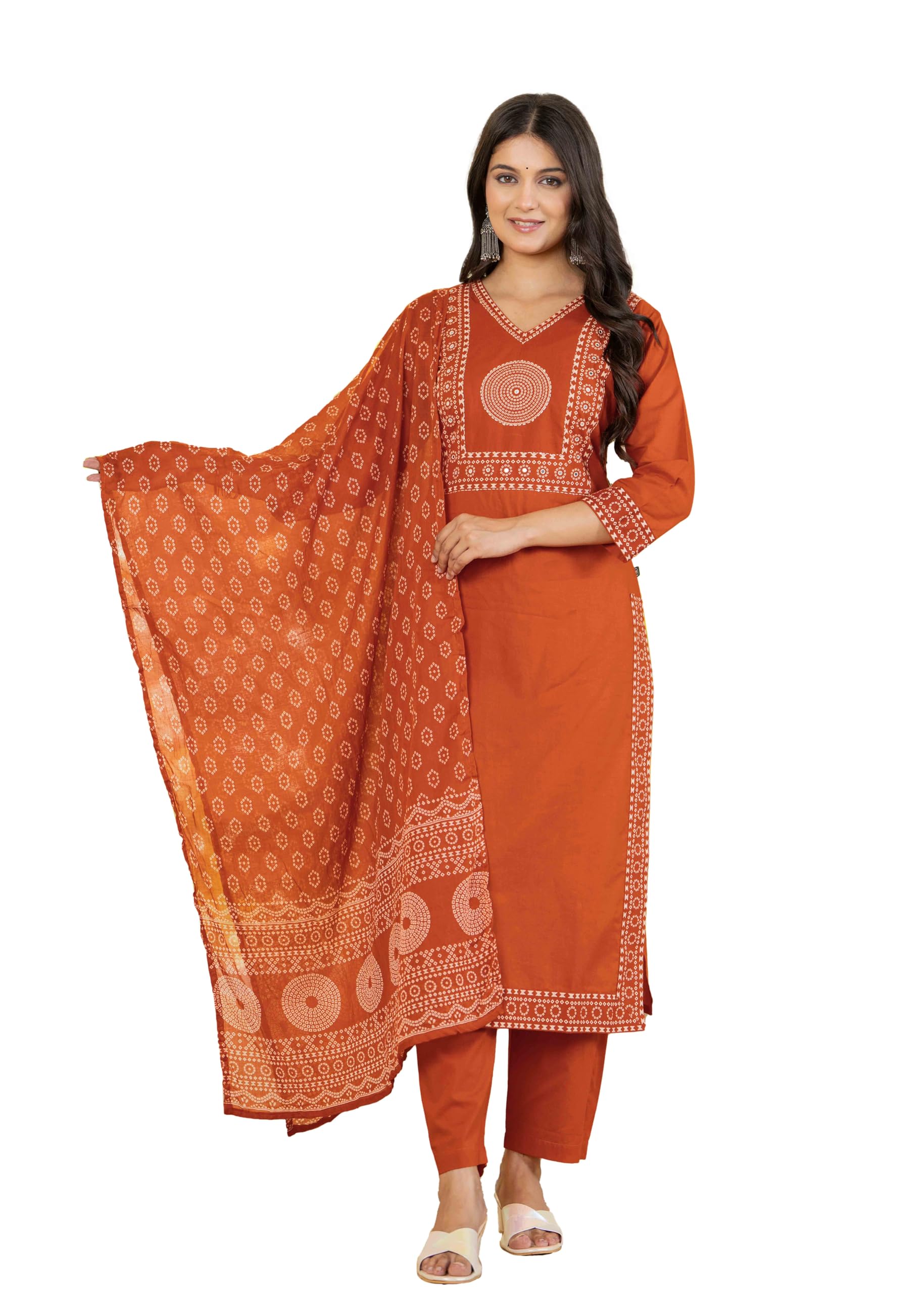 pistaa's Women's Pure Cotton Elegant Bandhani Print Kurta Set with Dupatta-picture-6