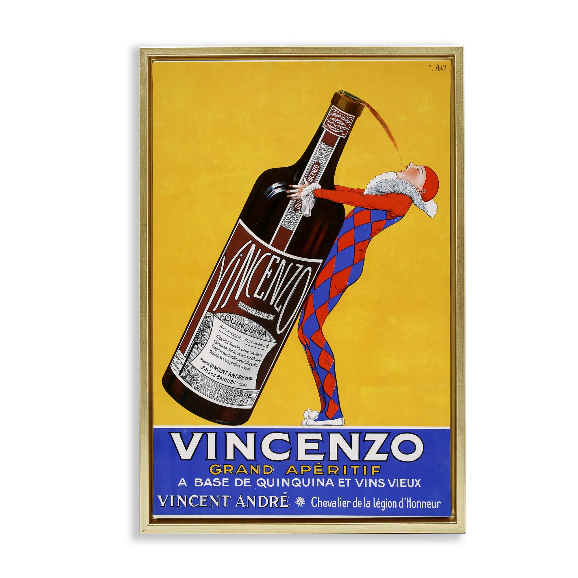 Stupell Industries Metallic Gold (Matte) 'Vincenzo Vintage Wine'| Floating Frame Canvas Art
