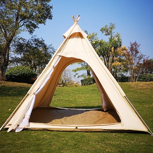 Latourreg Tienda de campaña al aire libre para 2 personas de 6.6 ft de lona para acampar pirámide Tienda grande de pagoda de tipi para adultos
