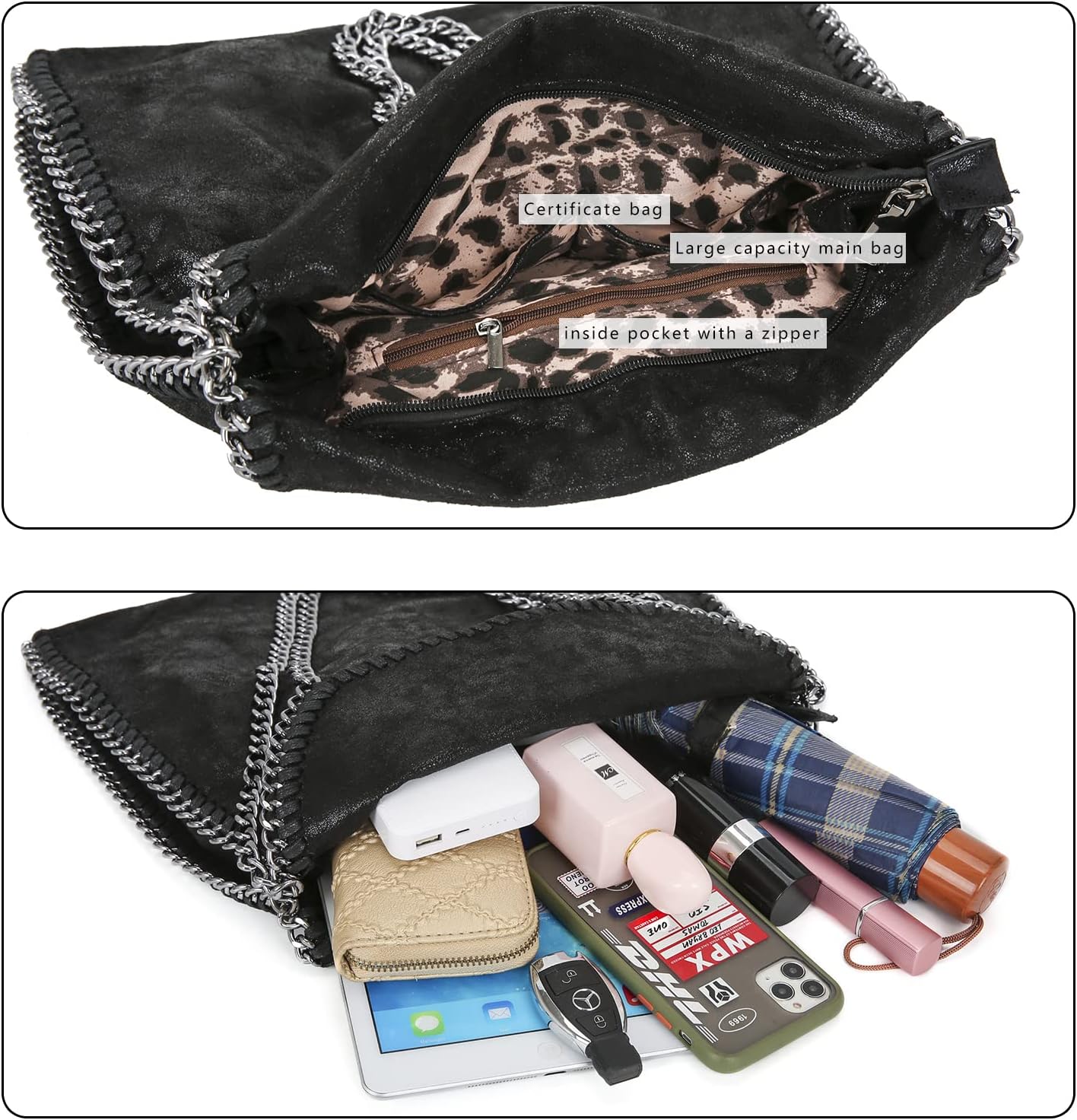 JOTHIN Large Tote Bag for Women Crossbody Bags Chain Womens Purse Designer Handbags Shoulder Bag(Black) - Image 7