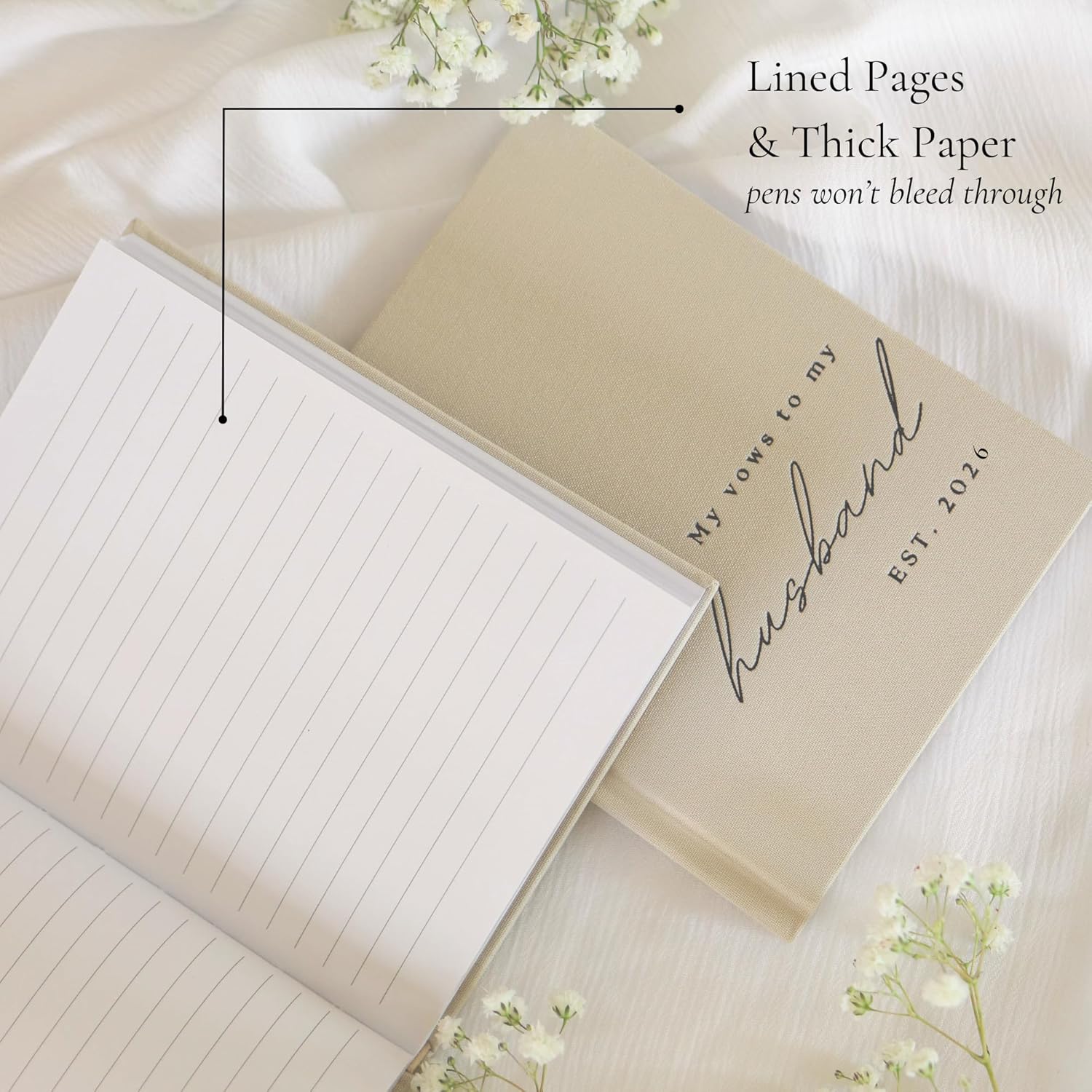 Wedding Vow Books His and Hers - 2 Pack Personalized 2026 Year His & Hers Book - Linen Hardcover Bride and Groom Notebook for Ceremony Vows - Bookmark & Lined Pages - Renewal & Wedding Must Haves