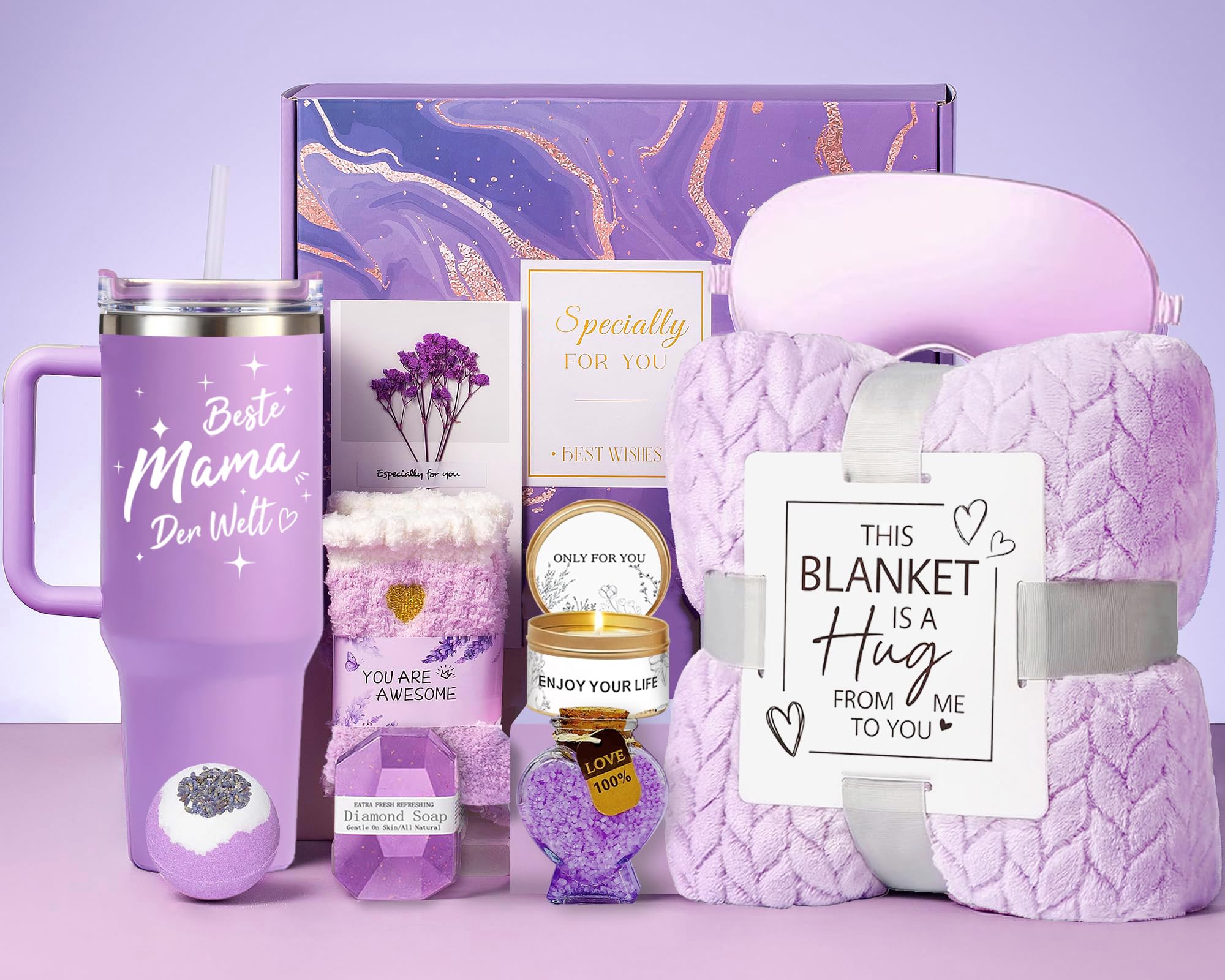 Muttertagsgeschenk - Geschenke für Mama, Geschenkset mit 40OZ 1200ML Kaffeebecher/Edelstahl Weinbecher und Kuscheldecke, Geschenk für Mama Geburtstag, Muttertagsgeschenke für Mama