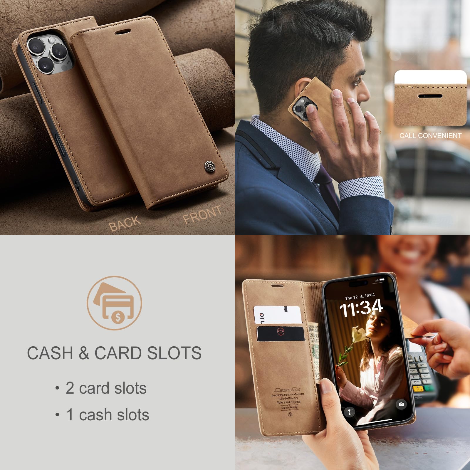 Monweicz Cover Compatibile con IPhone 16 Pro Max, Custodia Portafoglio con Slot per Scheda, Protezione Completa Premium in Pelle PU, Flip Libro Magnetica IPhone 16 Pro Max, Marrone