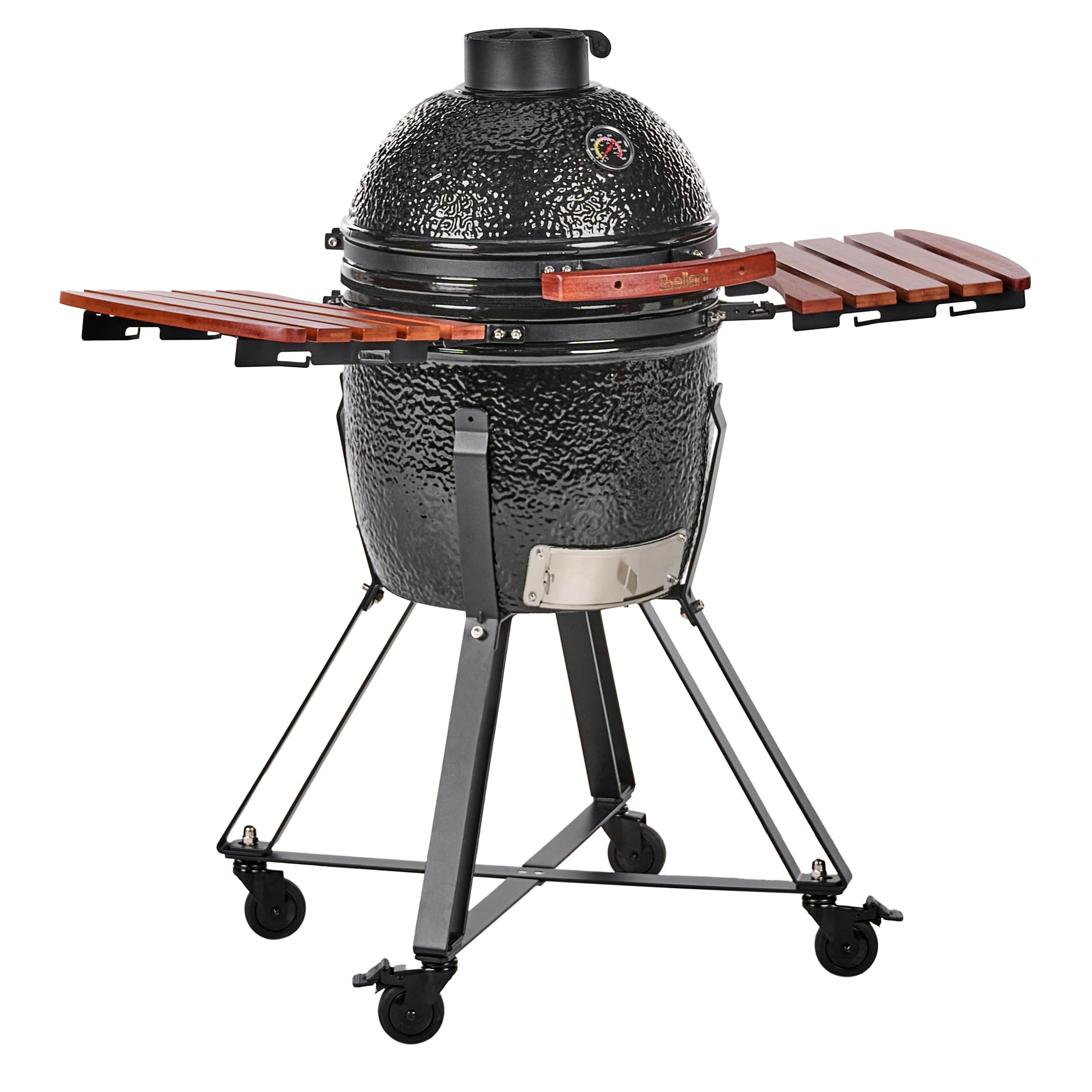 Ogrodowy grill węglowy ceramiczny na kółkach z pokrywą termometerem rusztem czarny Kamado