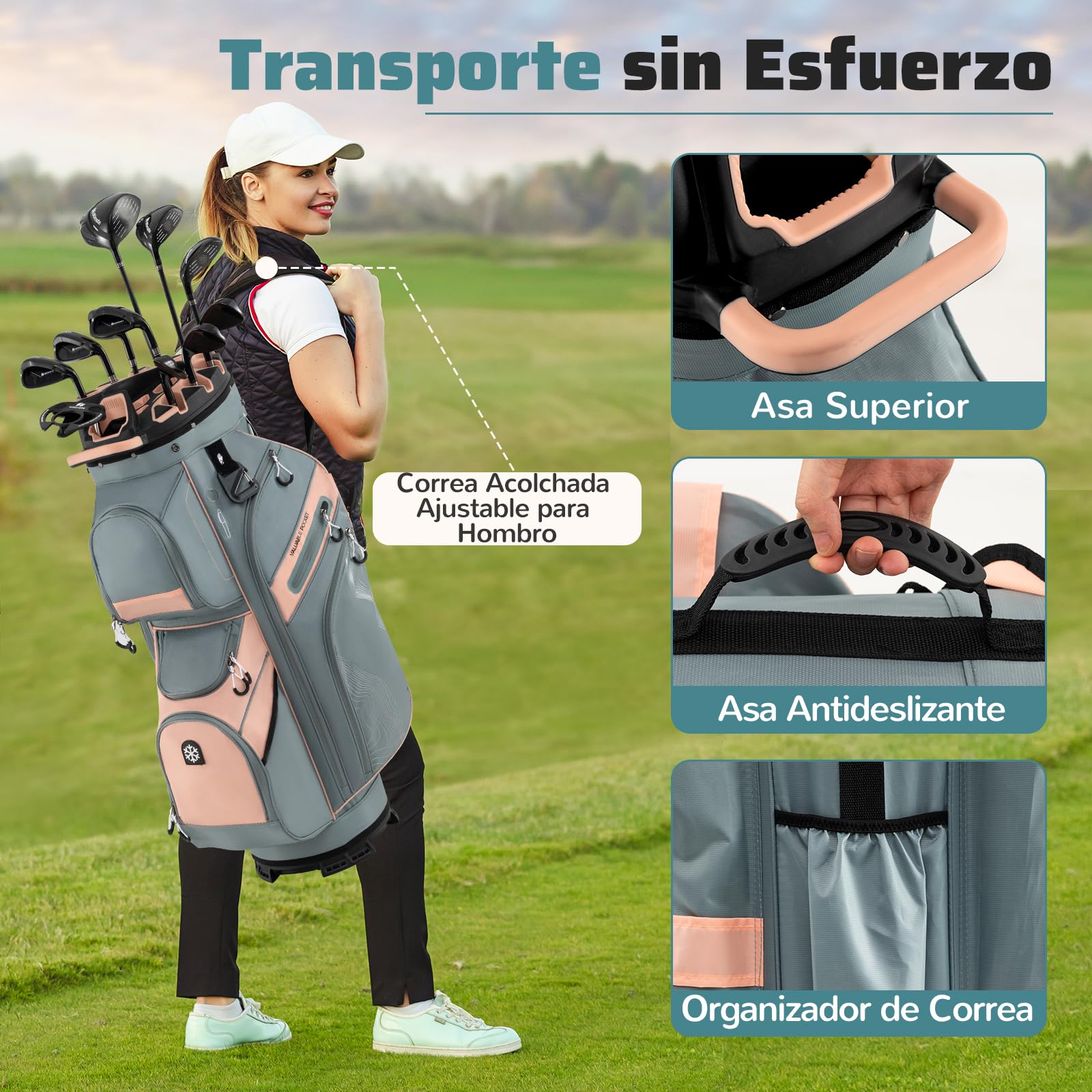 GYAMX Bolsa para Carro de Golf Portátil, Bolsa para Palospara con 14 Compartimentos de Longitud Completa, 11 Bolsillos, Bolsa Nevera, Correa Ajustable, Porta Paraguas, Unisex