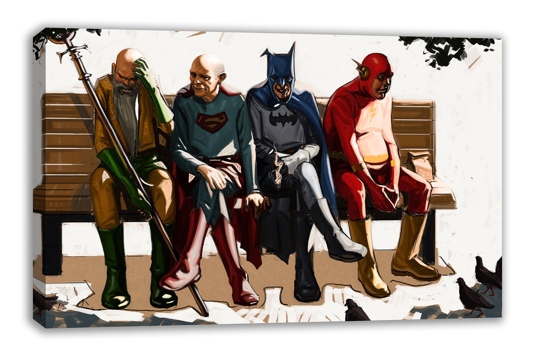 OLD MARVEL DC COMIC ELDERLY SUPERHEROES CANVAS WALL ART (30X18")