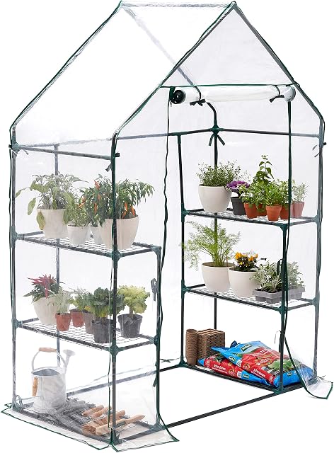 Bramble - Walk In Compact Greenhouse, 6 Tier Shelves with Easy No Tool Assembly Frames and Clear PVC Covers for Small Garden Growing Plants - H195cm x W143cm x D73cm