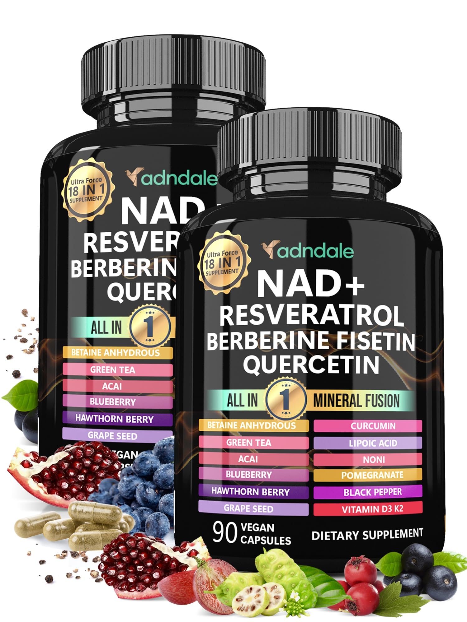 Adndale Liposomal NAD Supplement. Longevity Formula NMN Supplement Alternative. 180CT Advanced NAD+ Resveratrol 90 Count (Pack of 2)