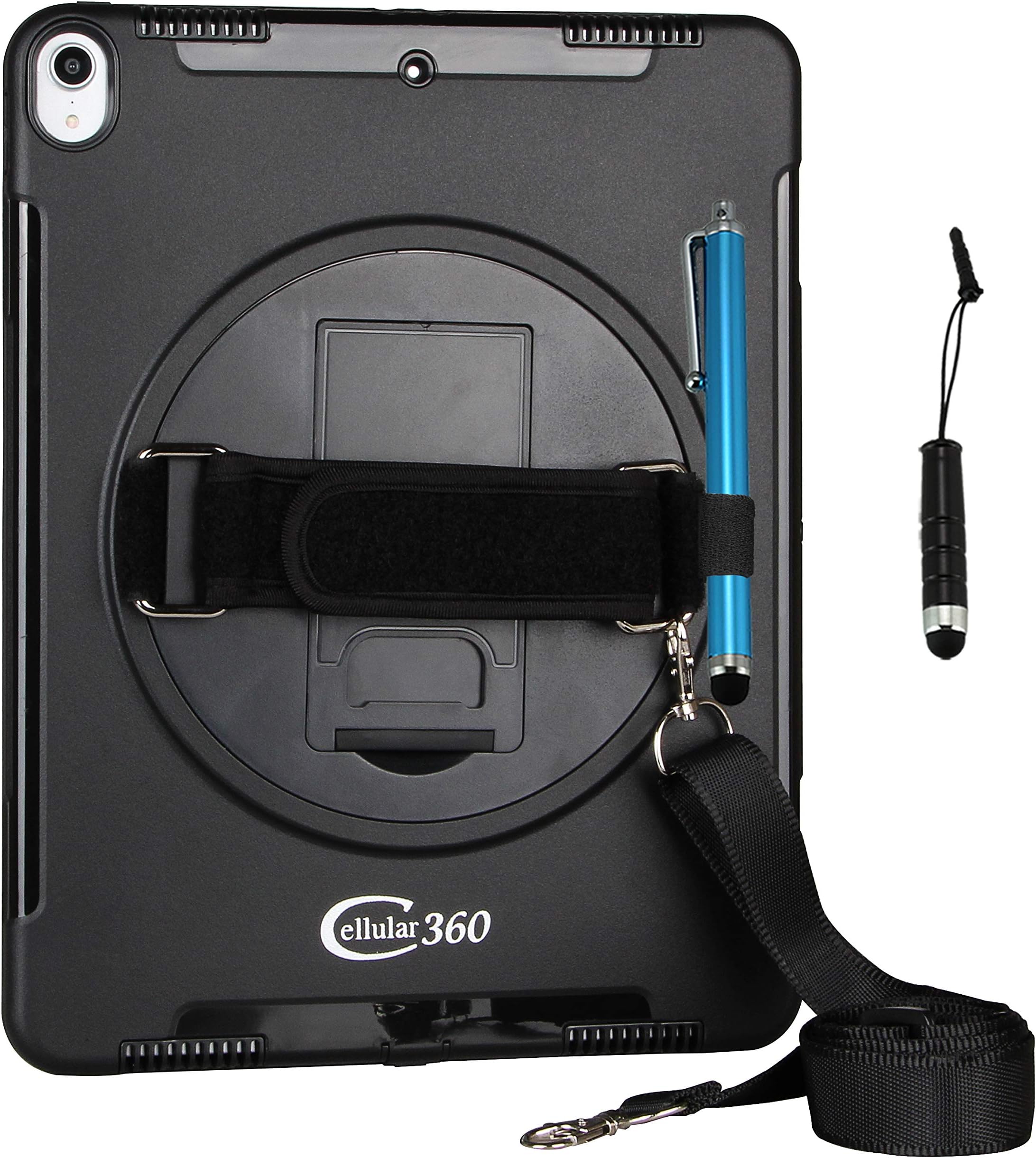 Cellular360 iPad Pro 12.9 3rd Generation (No Home Button) Shockproof Case with a 360 Degree Rotatable Kickstand and Handle (Shoulder Strap Combo-Black)