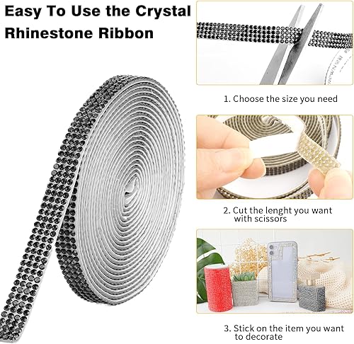 Miniatura 3 de Cinta de diamantes de imitación autoadhesiva de 3 yardas, cinta de diamantes de imitación de cristal con purpurina, cinta de diamantes de imitación