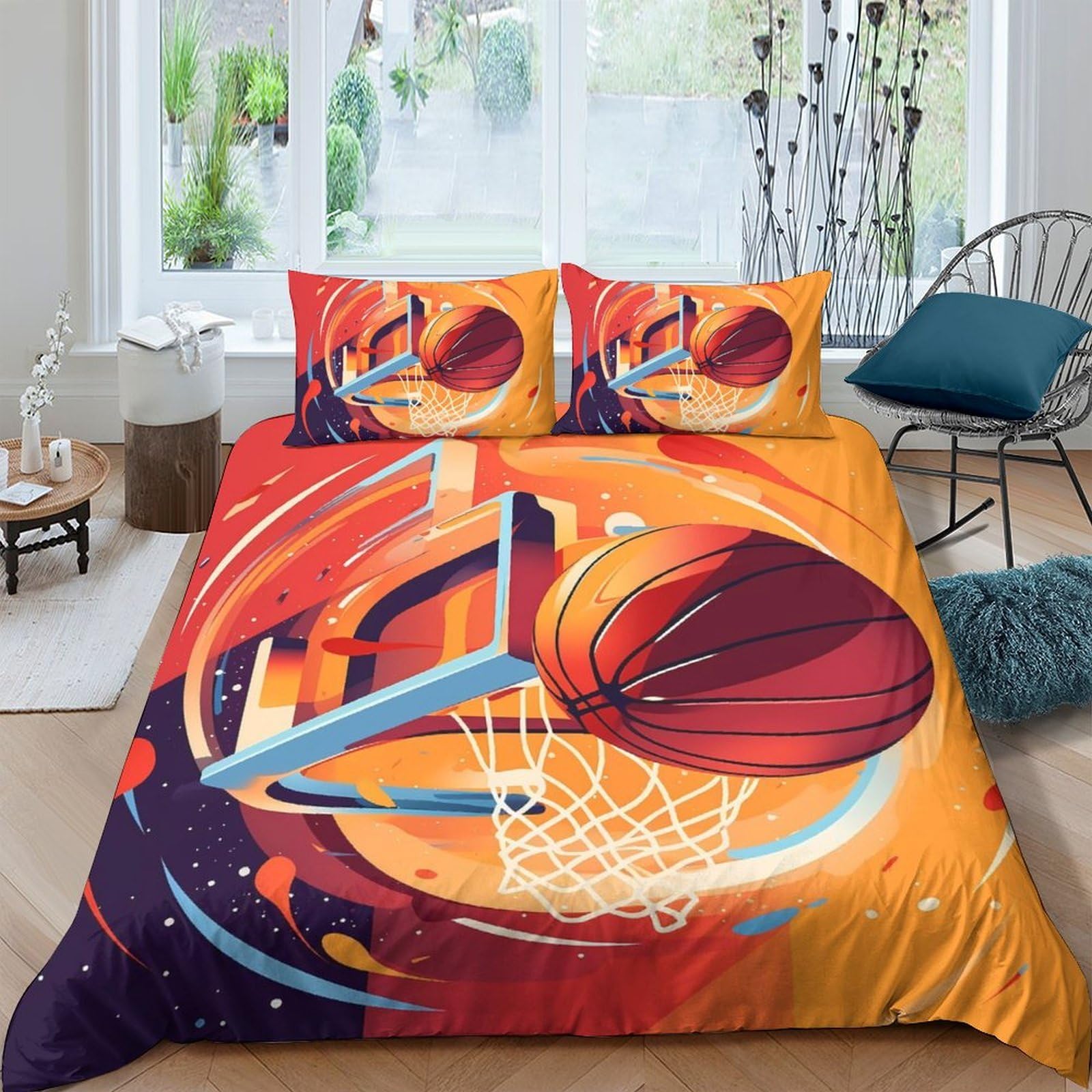 Ctjqhvkz Style-1 3D Printed Basketball Slam Dunk Fitted Sheet Microfiber Orange Abstract Mattress Cover For Bedroom Dorm Decorative Protection Single（135X200cm）