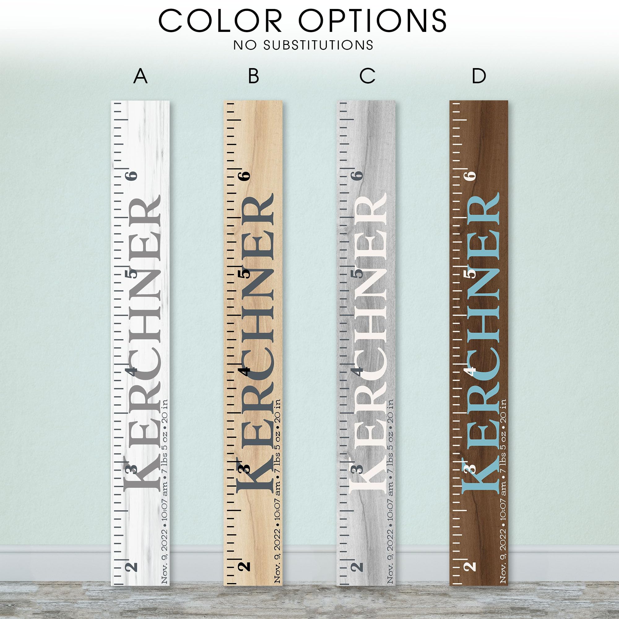 Wooden Kids Growth Height Chart Ruler for Boys and Girls Painted (The Kerchner) by Back40Life