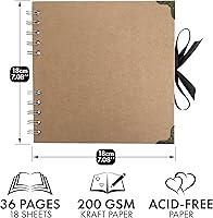 Vista 2 de Bstorify - Álbumes de fotos cuadrados de 36 páginas (17,8 x 17,8 cm), papel kraft marrón grueso de 200 g/m², libro de recortes, cierre de cinta