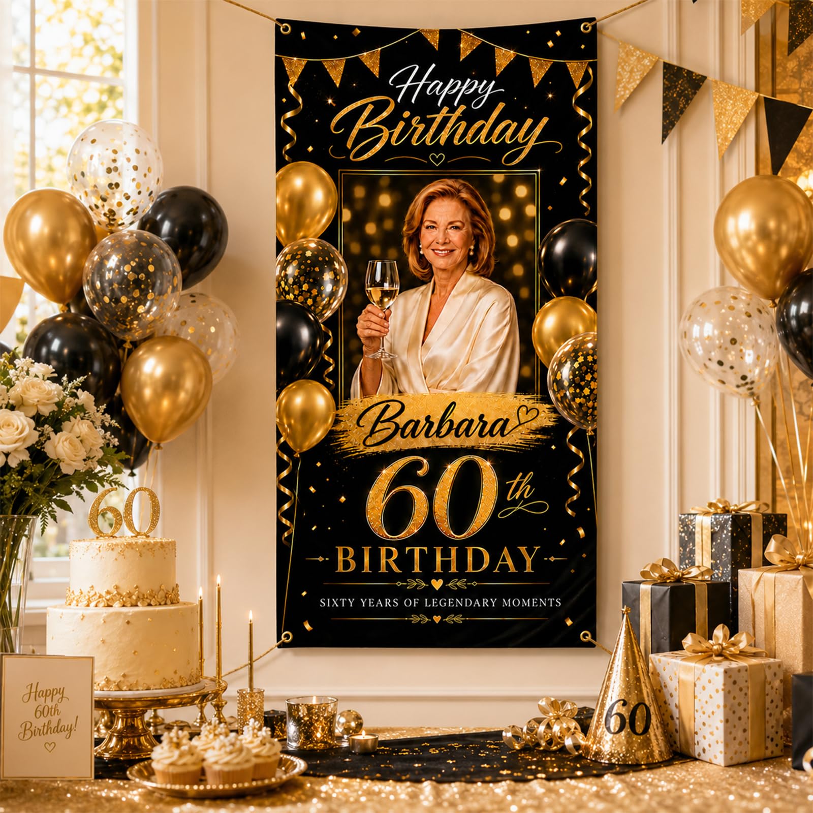 VJY Personalised Happy Birthday Banner, Custom Birthday Banner with Photo, Style 1 - Image 5