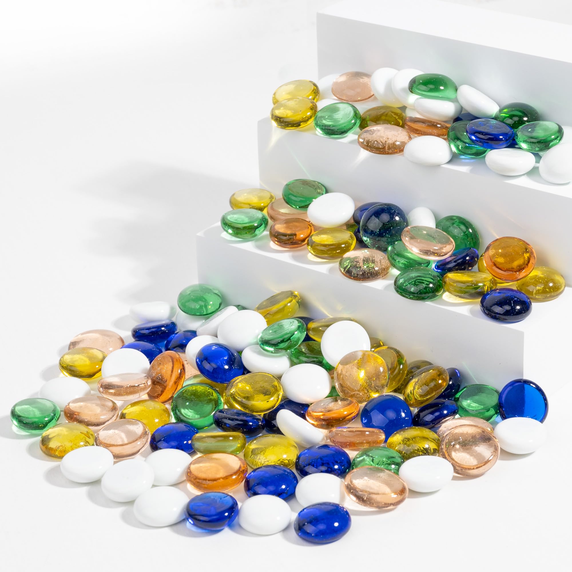 1LB Flat Glass Marbles Stones Flat Bottom Marble Beads 17-19mm Smooth Stone Pebbles for Home Decoration Fire Pit Landscaping Glass Gemstone for Fish Tanks Flower Pots DIY Crafts (5Colors MixB)