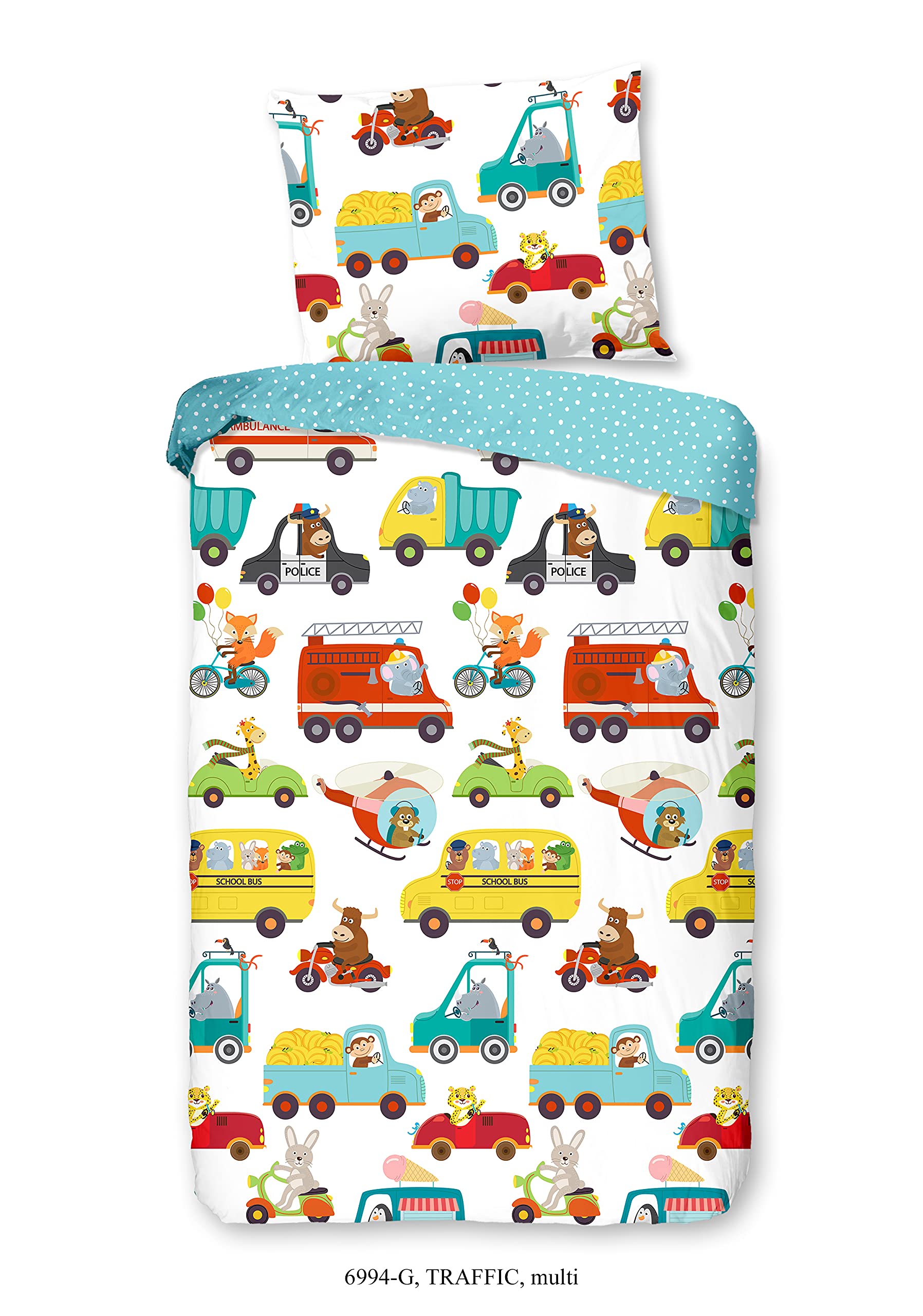 Comptoir du Linge Duvet Cover, Cotton, Multi-Coloured-Multi-Coloured, 135 X 200 cm + 1x80x80