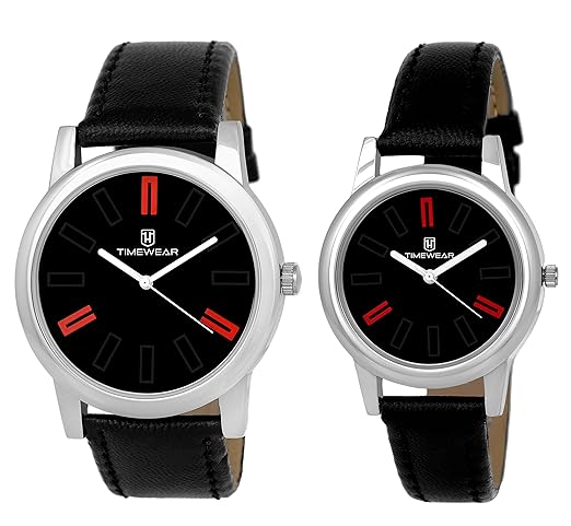 Timewear Analog Black Dial Unisex Couple Watches - 922Bdtcouple