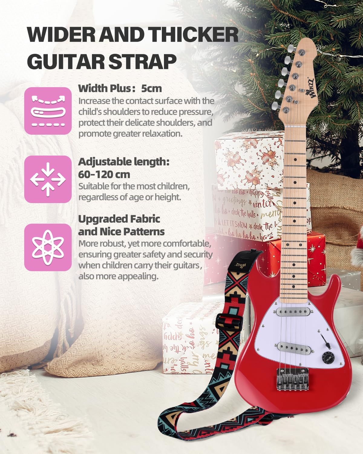 Winzz 30-Zoll-E-Gitarren-Einsteiger-Set für Kinder, Junior-E-Gitarre im Mini-Format (1/4 Größe) für Kinder, Komplettset für Einsteiger mit Verstärker, Glänzende Rote Farbe