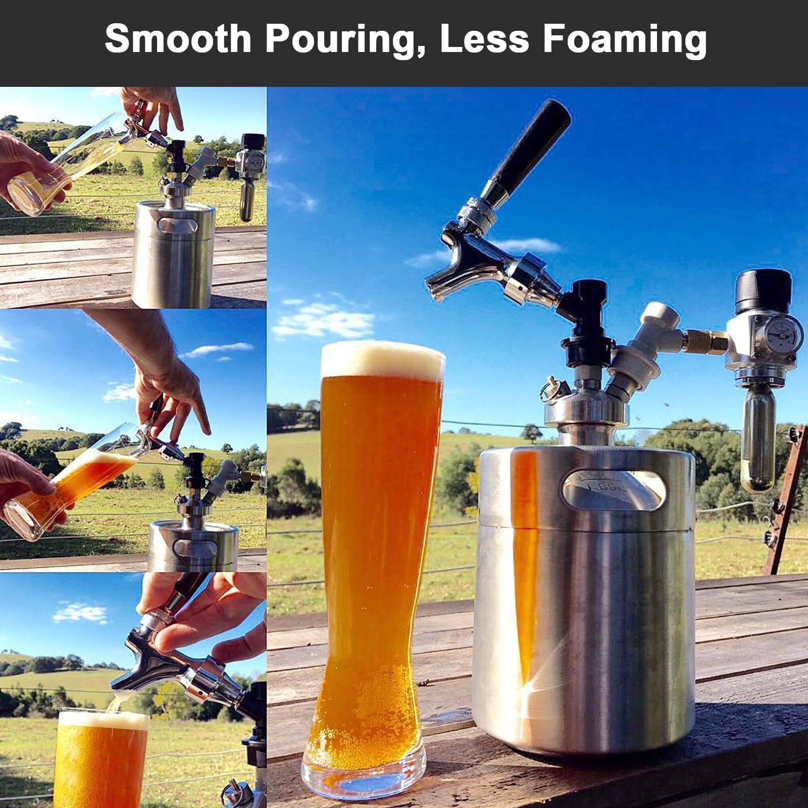 Grifo para barriles de cerveza fácil de instalar con desconexiones rápidas de acero inoxidable Grifo para barriles para fiesta para control de flujos precisos Bloqueo de bola Grifo para cerveza