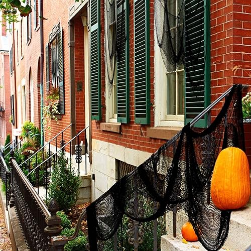 Miniatura 6 de llablurr Tela espeluznante de Halloween de 30 x 400 pulgadas, decoración de Halloween, tela negra espeluznante, gasa aterradora, decoración de