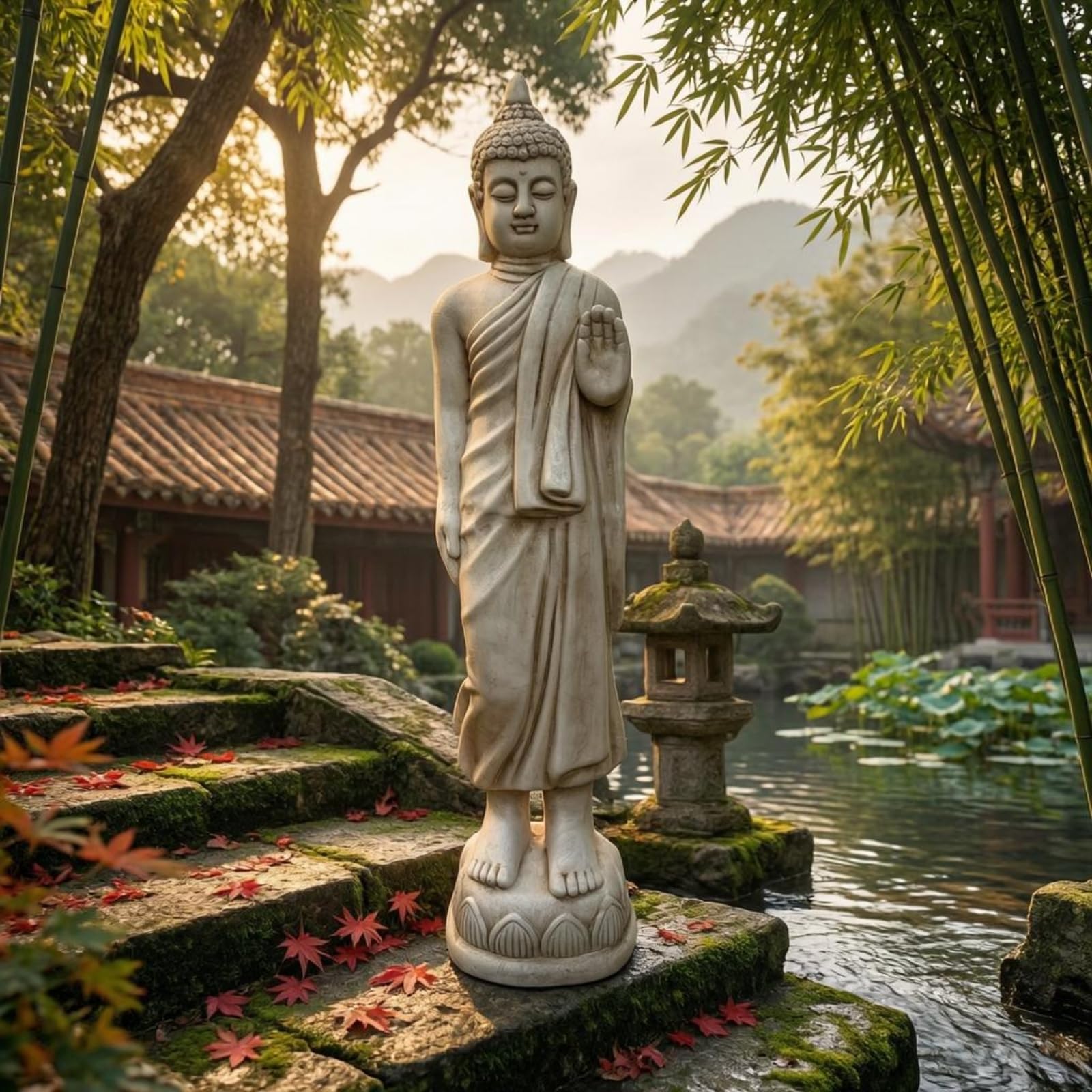 Figura Buda Pie Estilo Meditativo Estatua Buda Uso Interior y Exterior, Gris