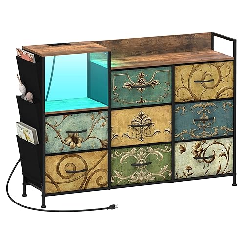 Tohomeor 8 Drawers Dresser with Charging Station and LED Lights