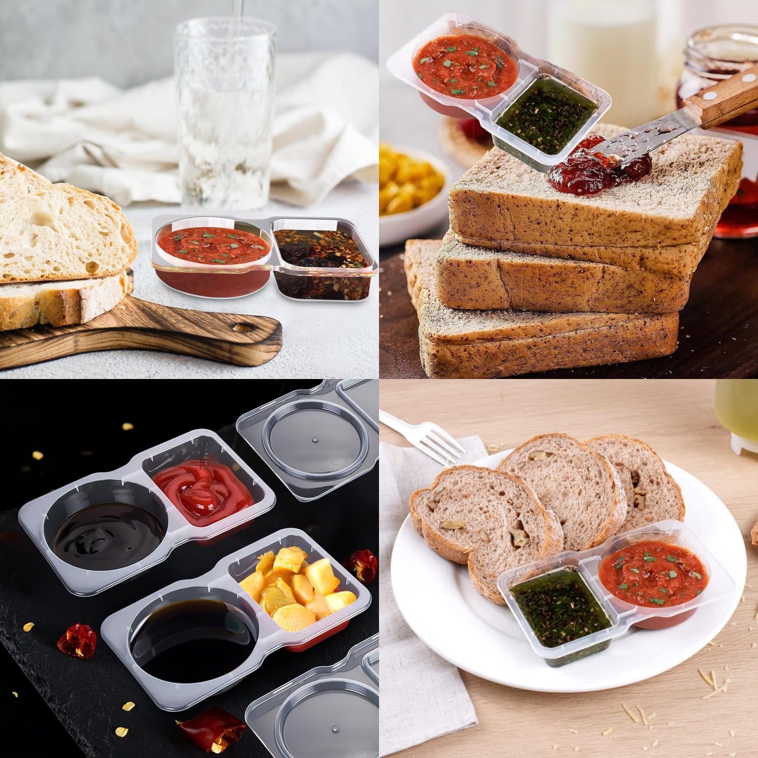 HhBdy Salatdressing Behälter-16 Stück Gewürzbehälter mit 2 Fächern Snacks Auslaufsichere Gewürzbehälter für Mittagessen Picknicks und Reisen