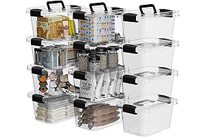 12 Pack Clear Stackable Bulk Storage Handled Bins with Lids