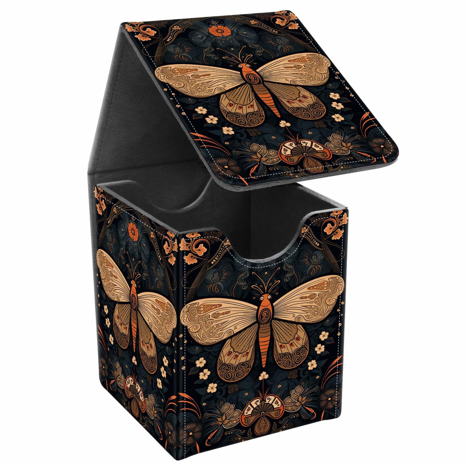 JANENFNA Card Deck Box, Card Storage Box Fits 100+ Single Sleeved Cards, Large Capacity PU Leather Card Storage Box with Strong Magnet for Magic