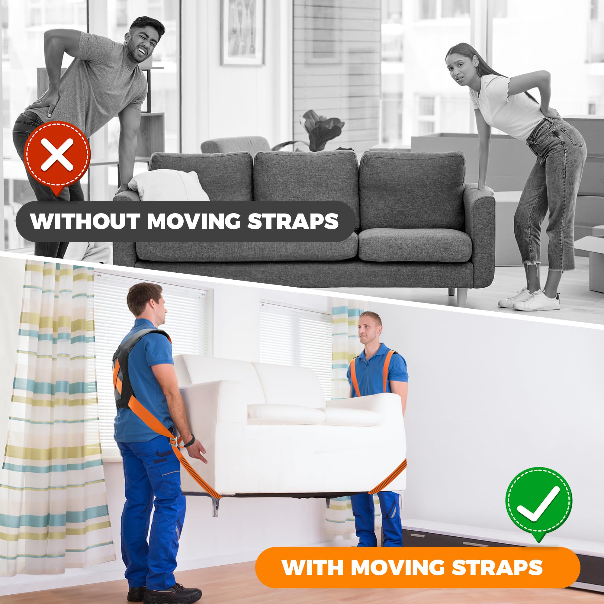 Moving Straps Furniture Moving Adjustable Straps 2-Personen-Hebe- und Bewegungssystem, Schulterheben und Bewegen von Möbeln, Geräten, Matratzen, schweren Gegenständen bis zu 362,9 kg (Gurtstil)