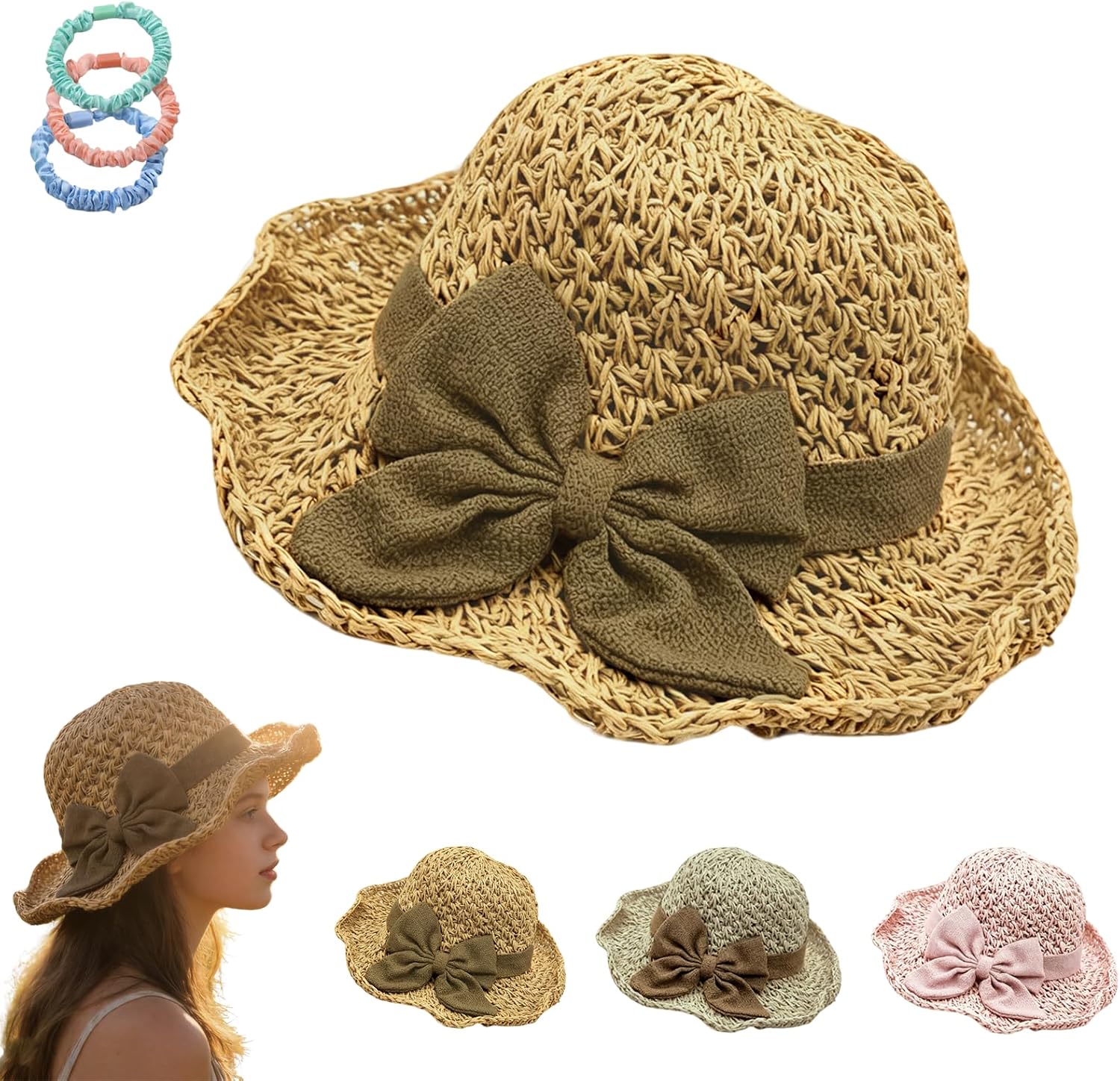 Elegant Woven Straw Sun Hat, 2026 New Womens Sun Hat, Wide Brim Bucket Foldable Breathable for Women